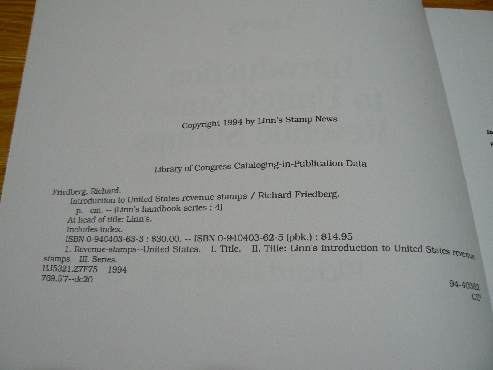 Introduction to United States Revenue Stamps by Richard Friedberg