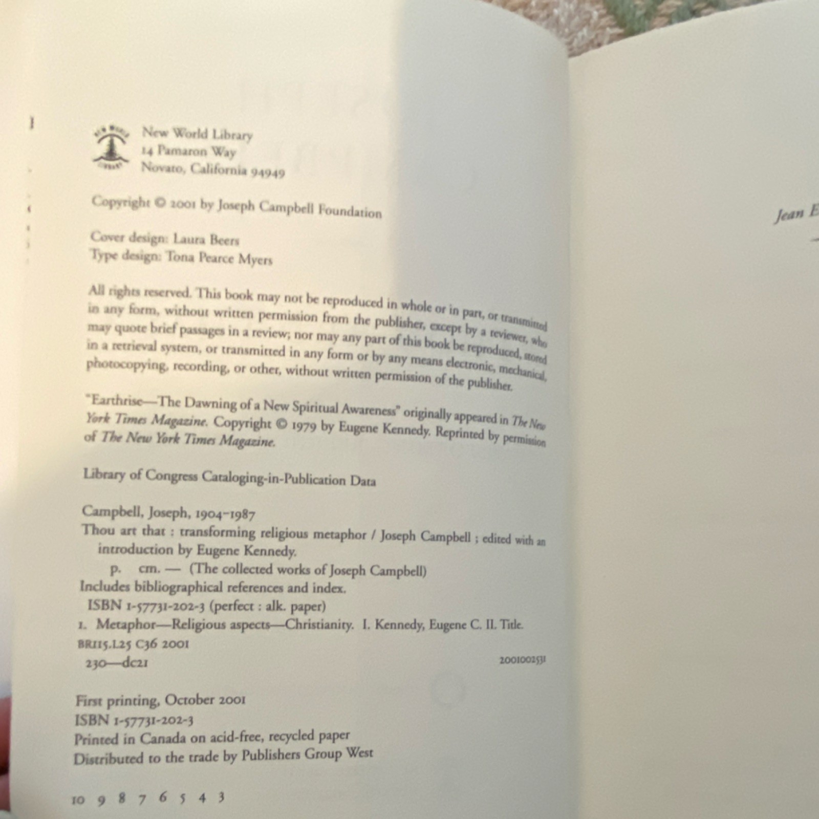 Joseph Campbell Thou Art That Hardcover New World Library Religious Metaphor