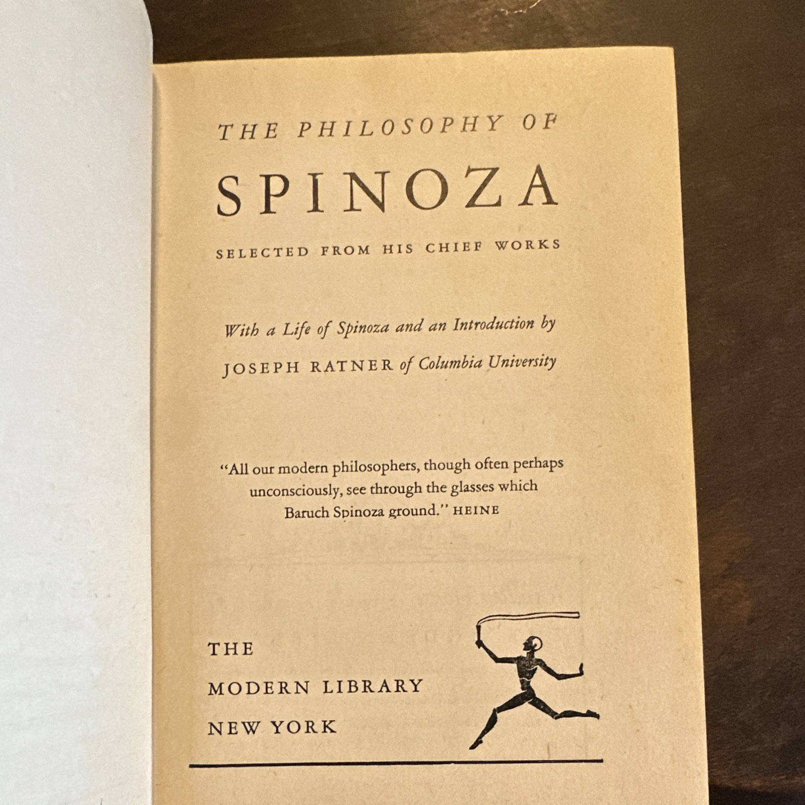 The Philosophy of Spinoza Joseph Ratner Modern Library 1927 Hardcover Inscribed