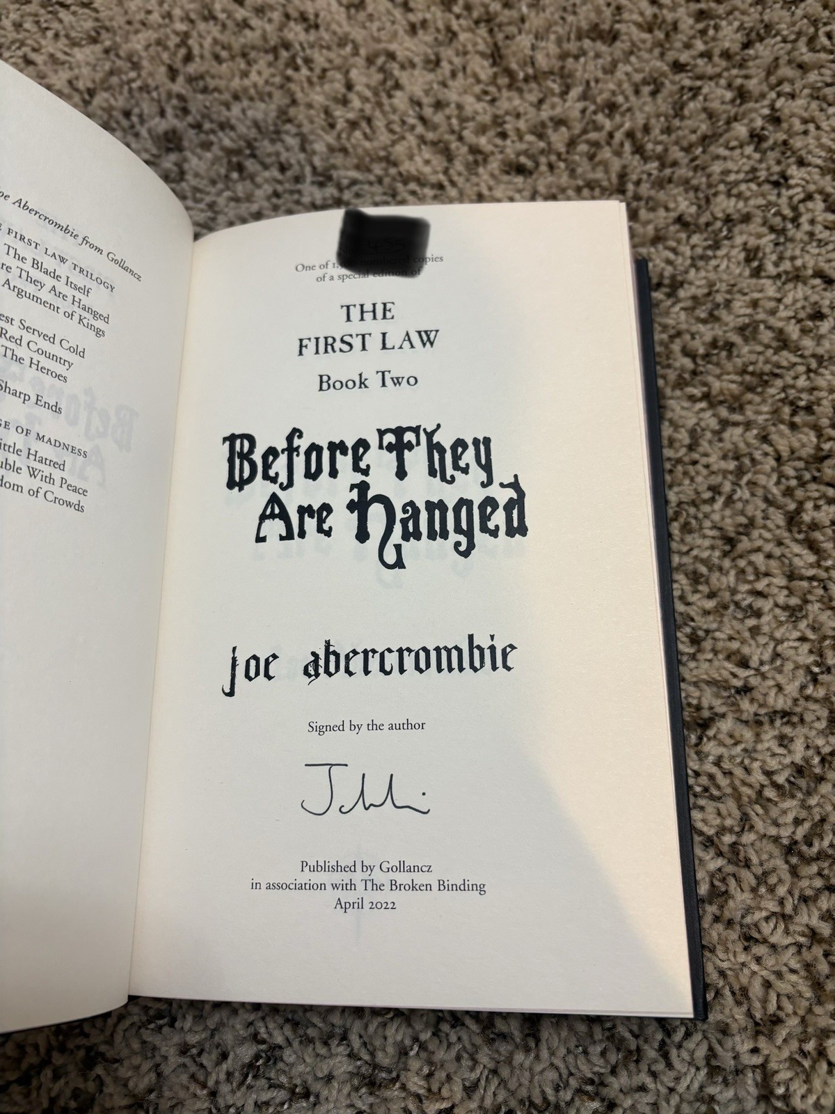 The First Law Trilogy By Joe Abercrombie Broken Binding Signed Numbered New