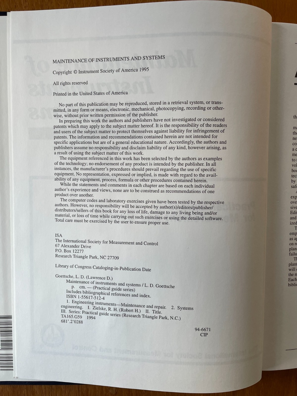 Maintenance of Instruments and Systems – Goettsche – ISA Practical Guide Book