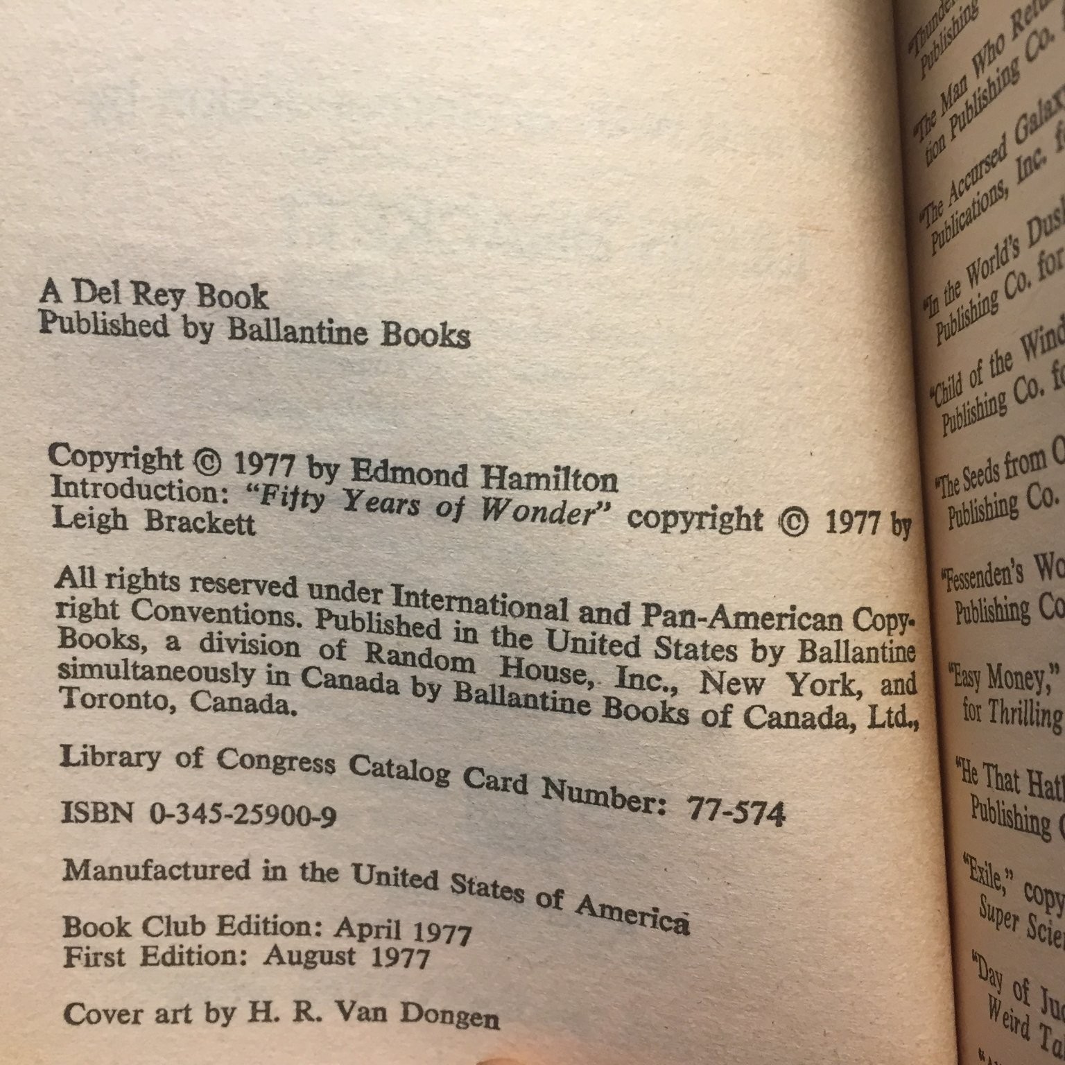 Best of Edmond Hamilton Leigh Brackett 1977 Science Fiction Del Rey Book PB SF