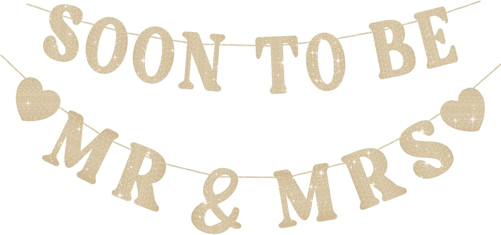 Soon to Be Mr & Mrs Sign Banner for Bridal Shower Decorations, Pre-Strung Gold G
