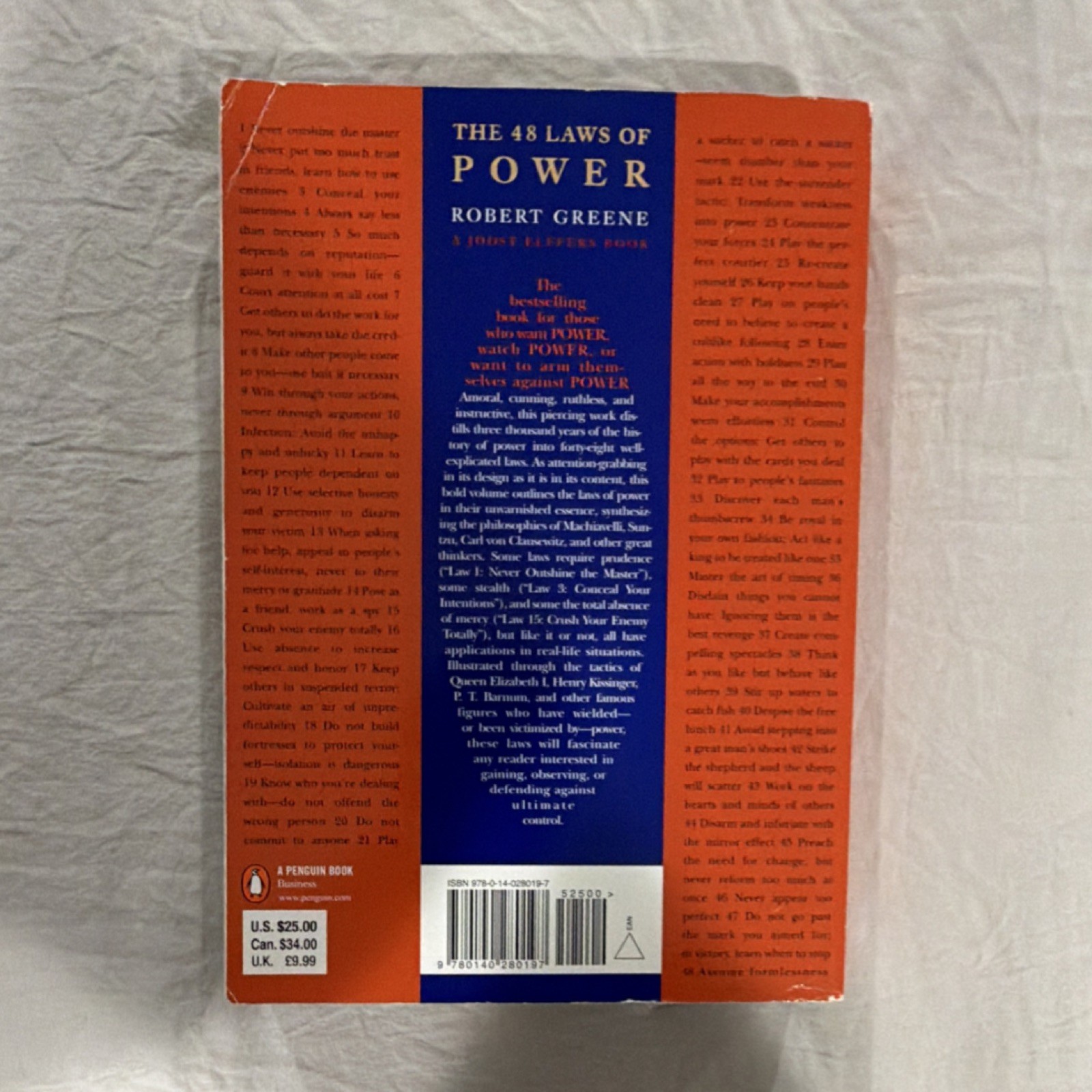 Robert Greene The 48 Laws of Power UK-B Paperback 2000 Penguin (Joost Elffers)