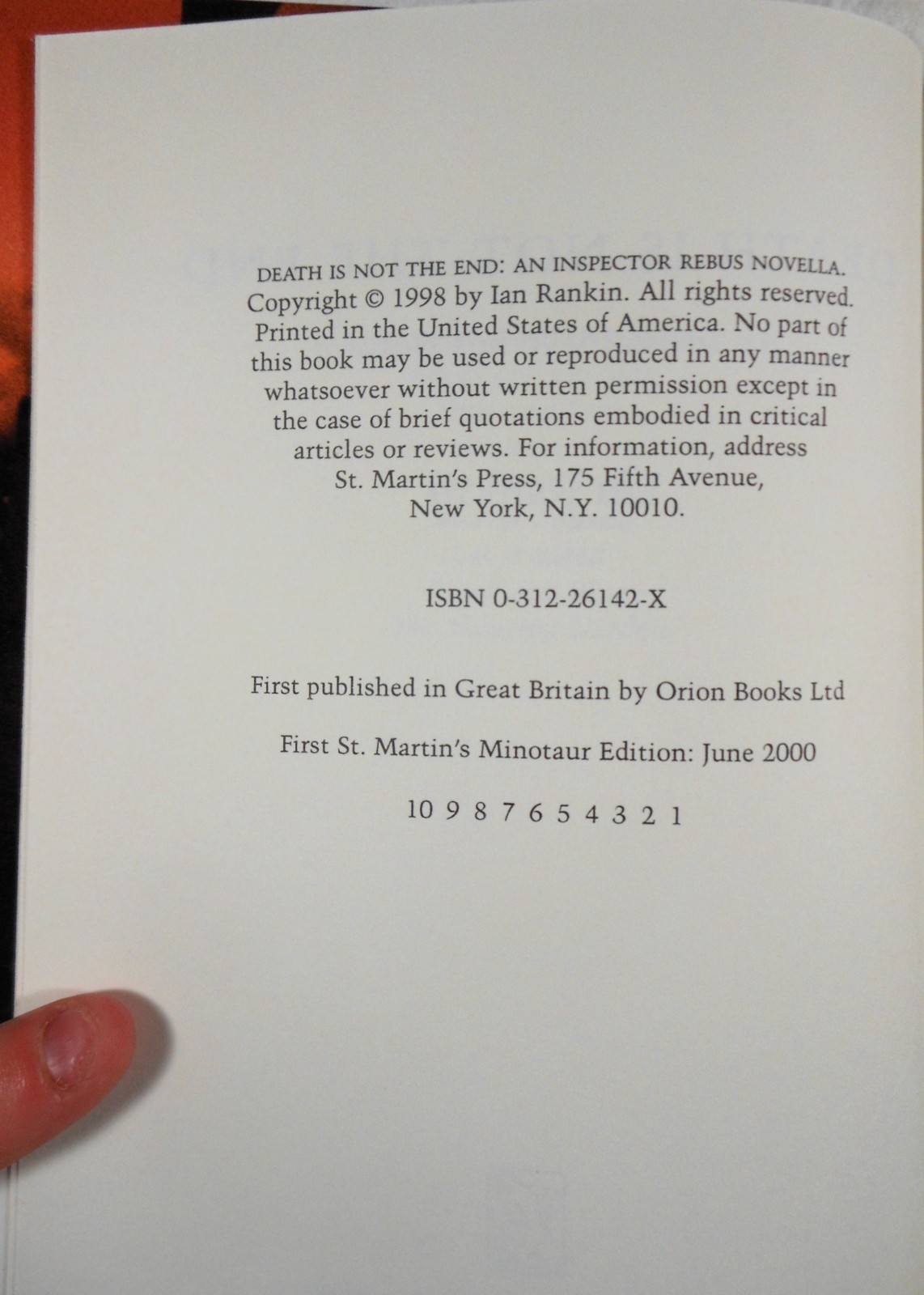 DEATH IS NOT THE END [Rebus #10.5] – Ian Rankin (2000, Hardcover, 1st US / 1st)