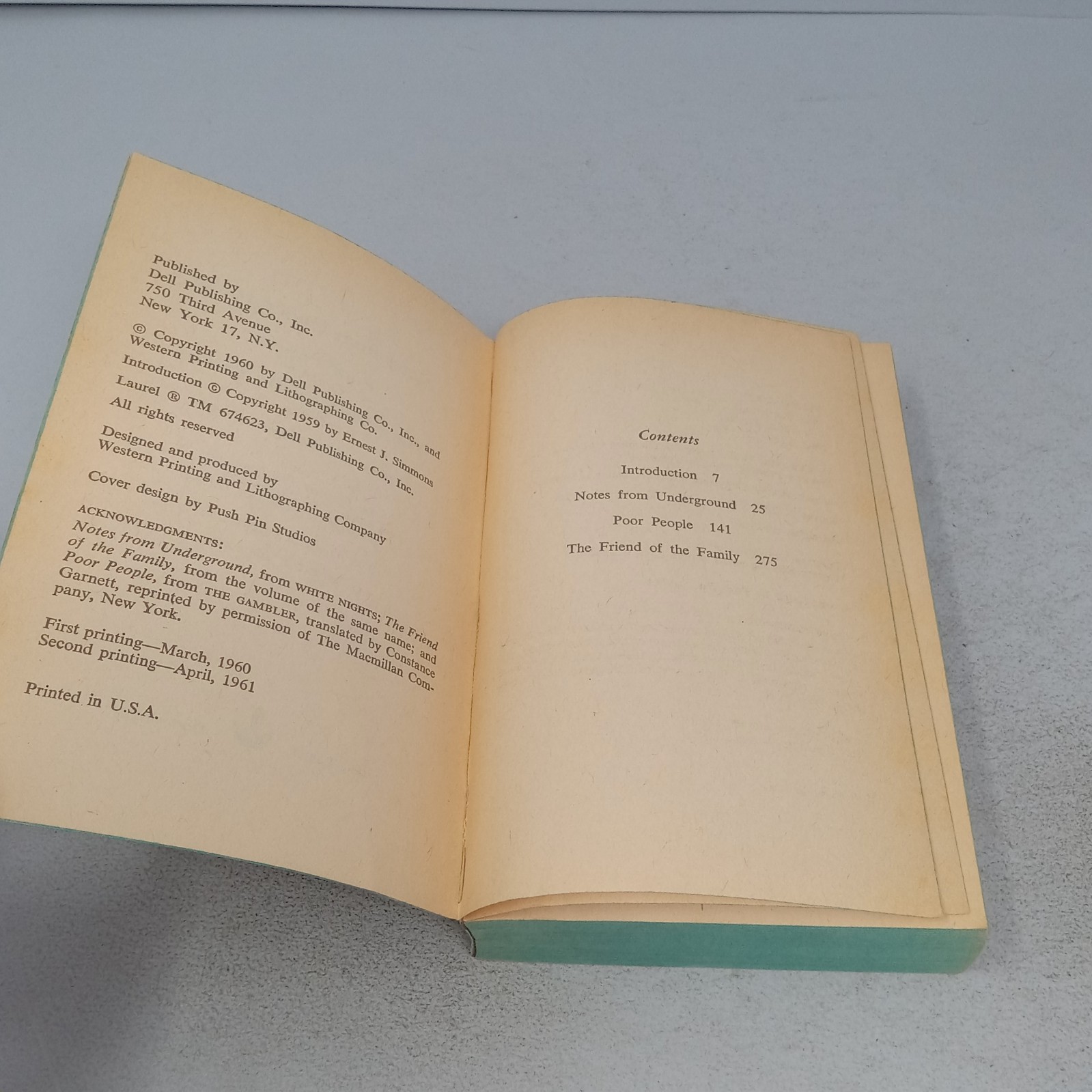 Notes from Underground Poor People Friend of Family 1961 Dell PB Dostoyevsky