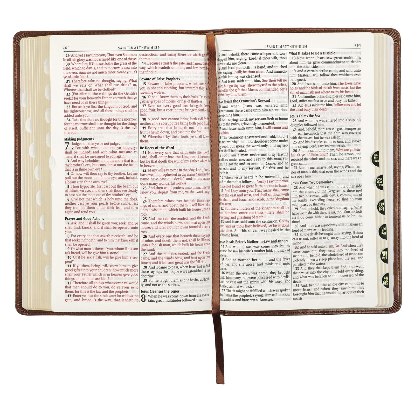 Holy Bible, Standard Size Faux Leather Red Letter Edition Thumb Index & Ribbon..