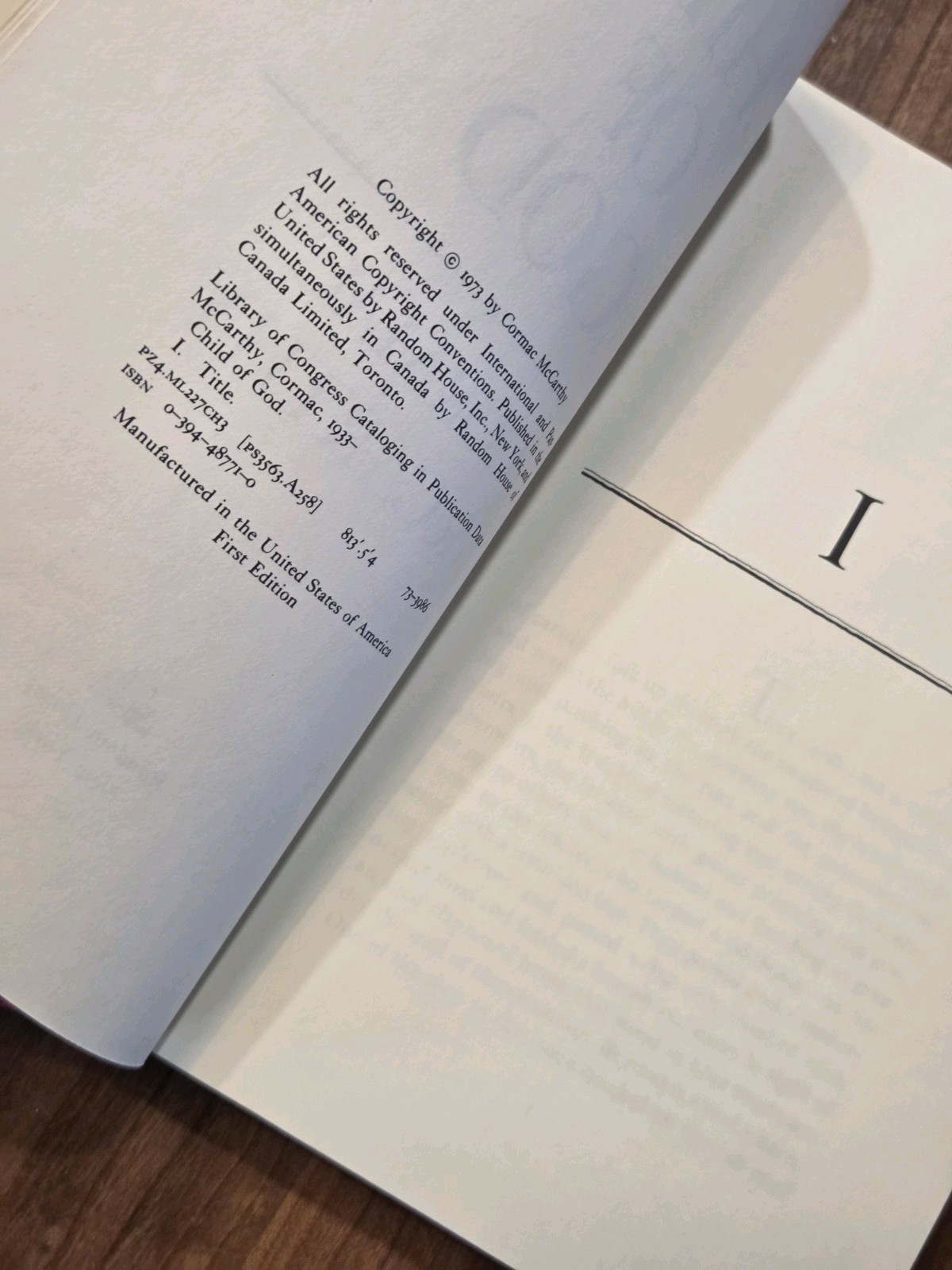 Cormac MCCARTHY / Child of God 1st Edition 1973