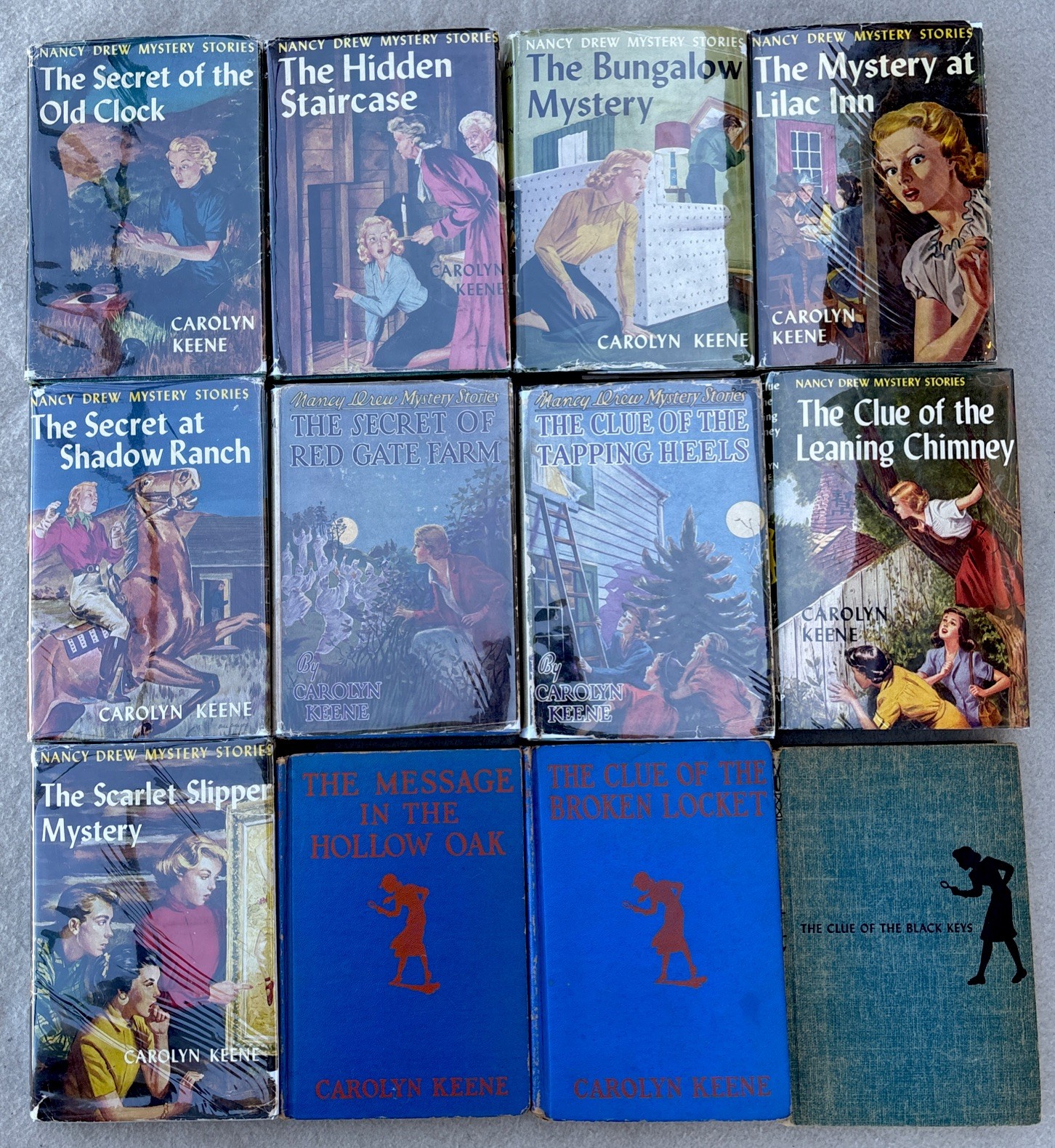 12 vintage Nancy Drew Mysteries (most with DJs) #1-6, 16, 26 + 1930s-1950s edit
