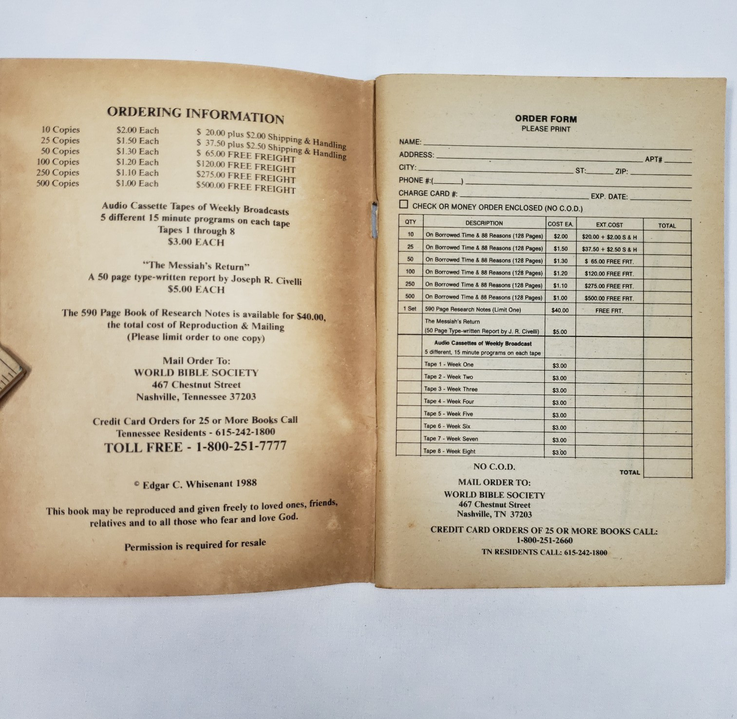 88 Reasons Why The Rapture Will Be In 1988 Borrowed Time Whisenant Rosh Hash Ana
