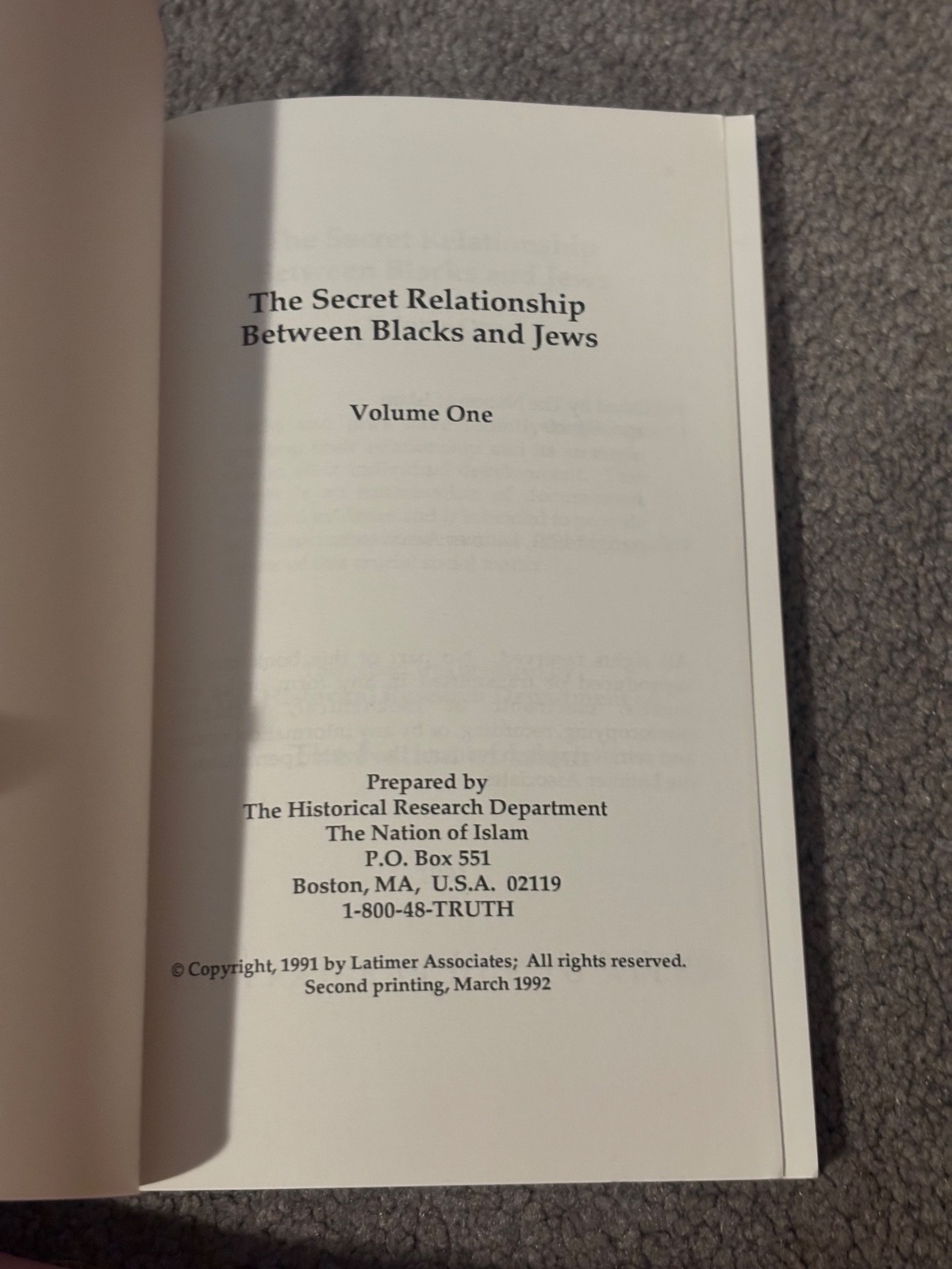 THE SECRET RELATIONSHIP BETWEEN BLACKS AND JEWS Vol.1 Nation Of Islam 2nd print