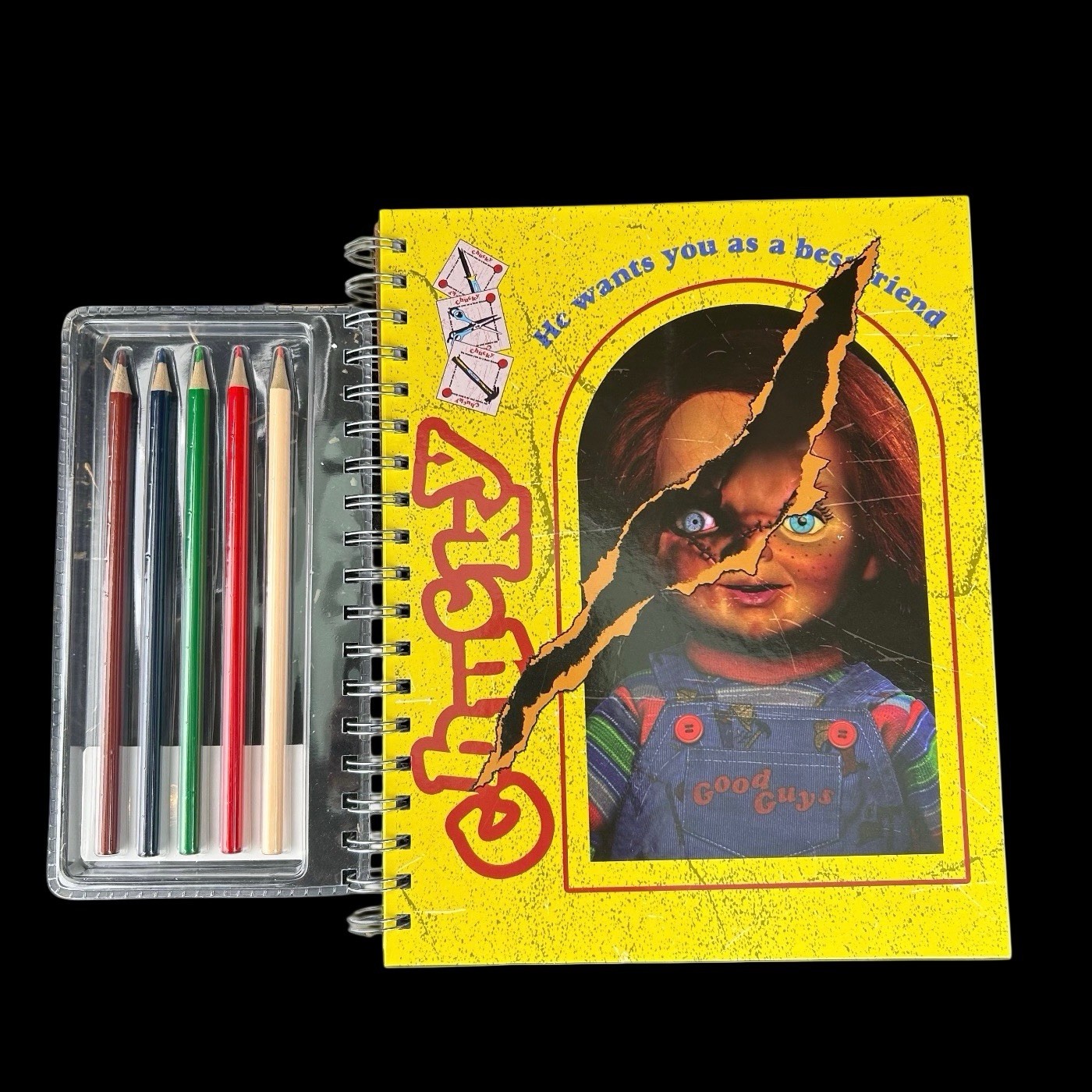 Chucky Sketchbook Set With 5 Color Pencils Horror Halloween Spiral Bound New