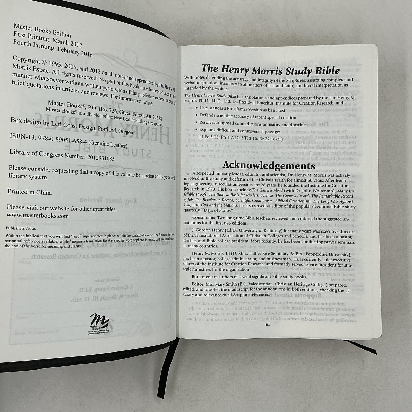 The Henry Morris Study Bible Henry M. Morris Genuine Leather KJV Black 2012