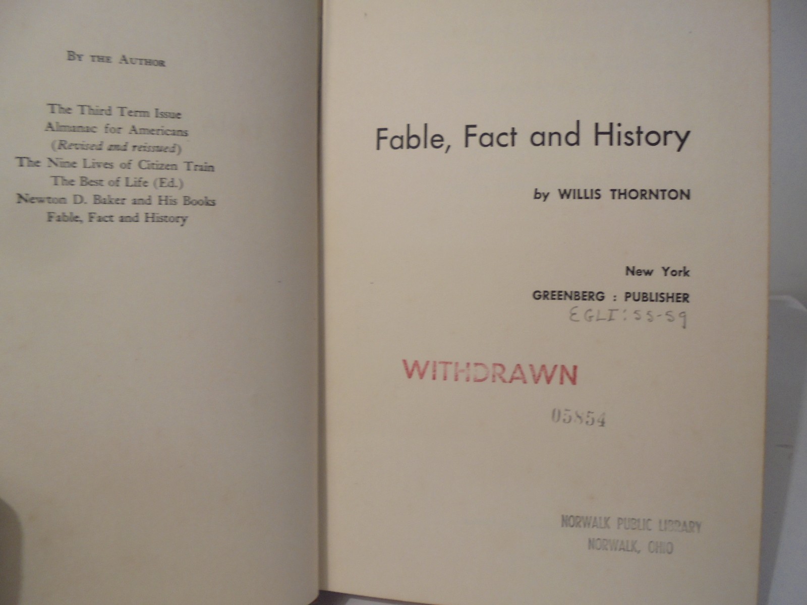Fable, Fact, and History Willis Thornton 1957 Book 242 pages Interesting Stories