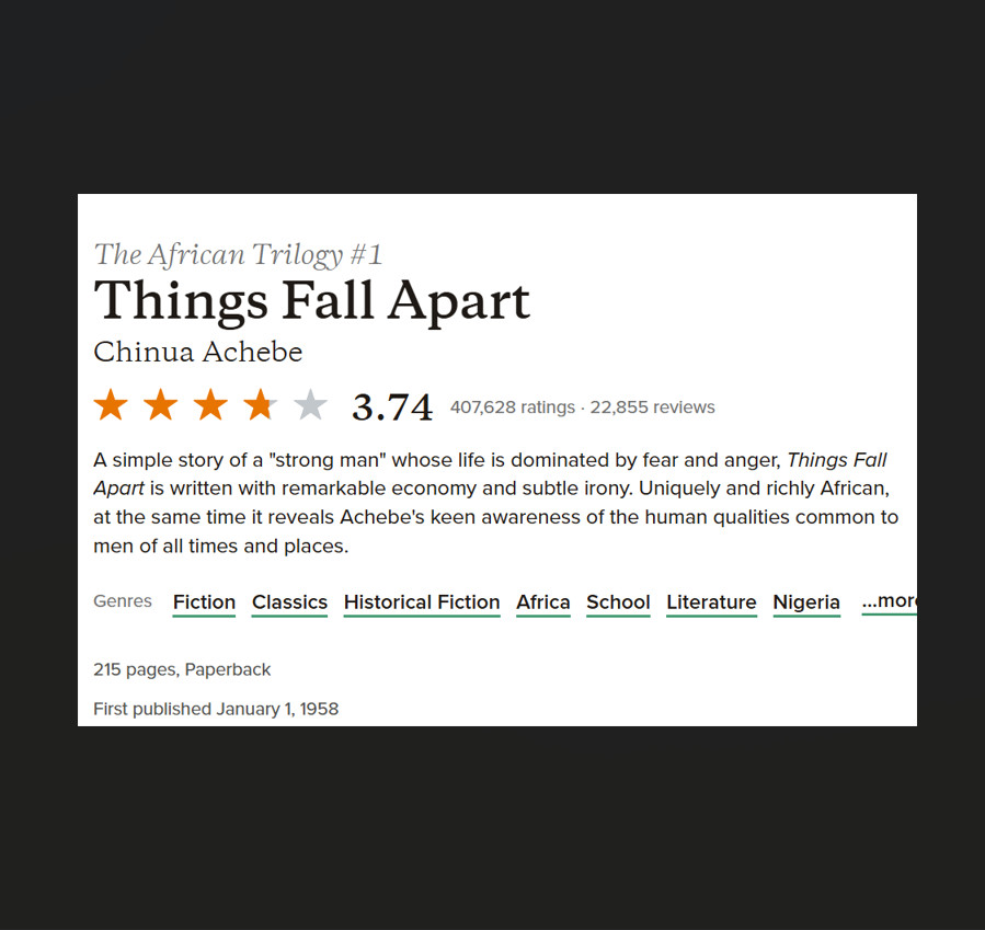 Book Chinua Achebe Things Fall Apart Nigeria African Trilogy 1 Classics School