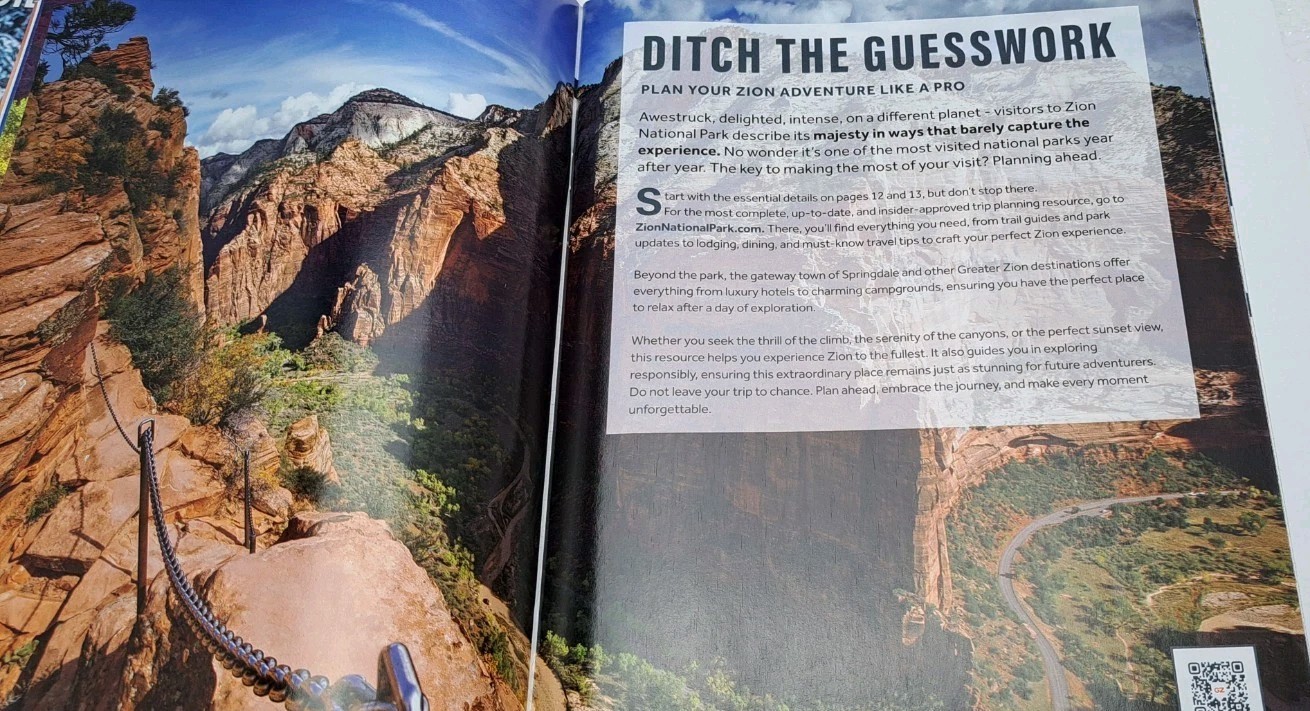 Greater Zion Tourism Official Visitor Guide Map 47 Pages, Staple Bound 2025