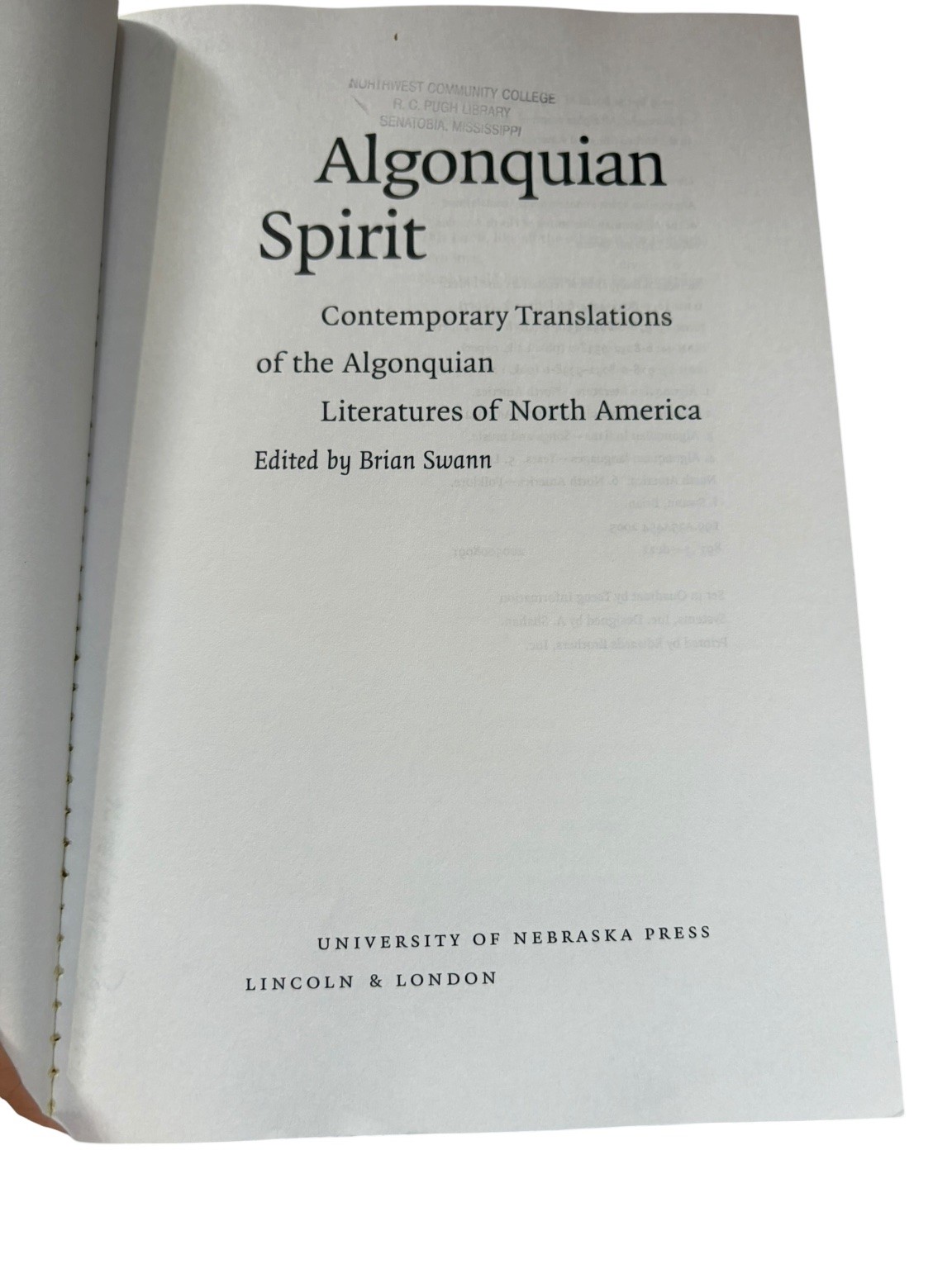 Algonquian Spirit Brian Swann 2005 Indigenous Literature Folklore University of