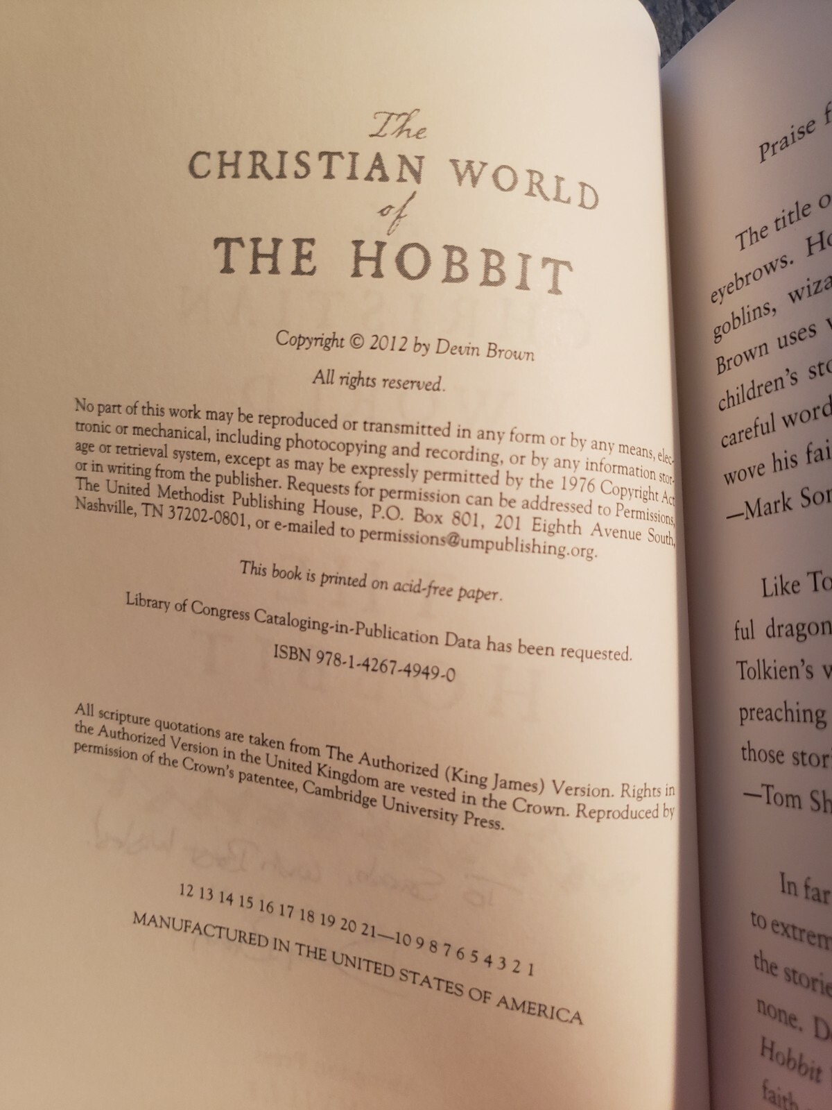 The Christian World of the Hobbit by Devin Brown (signed copy)