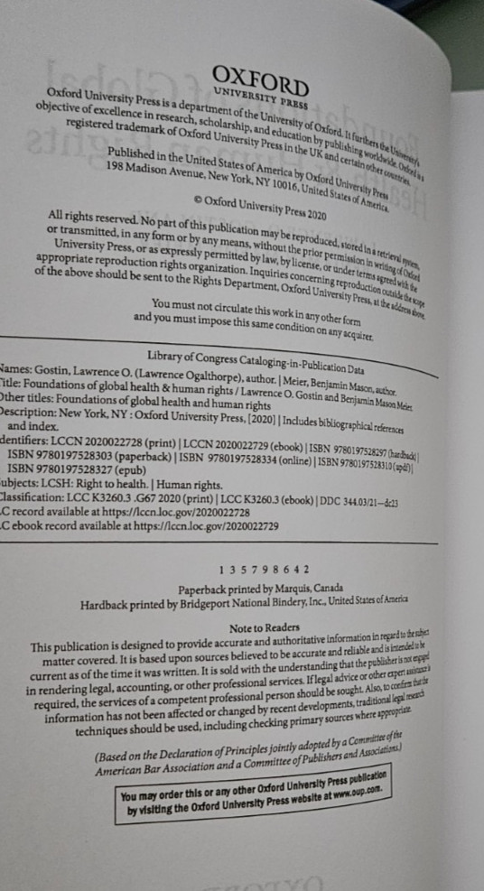 lawrence o gostin FOUNDATIONS OF GLOBAL HEALTH & HUMAN RIGHTS softcover