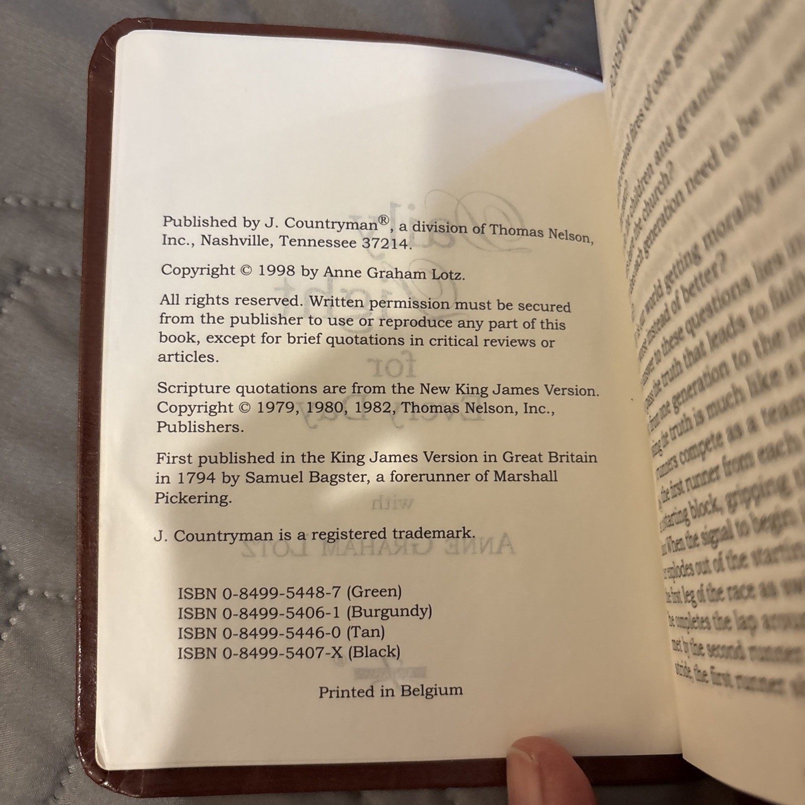 Daily Light For Every Day NKJ, Tan Leather Anne Graham Lotz 1998 Thomas Nelson