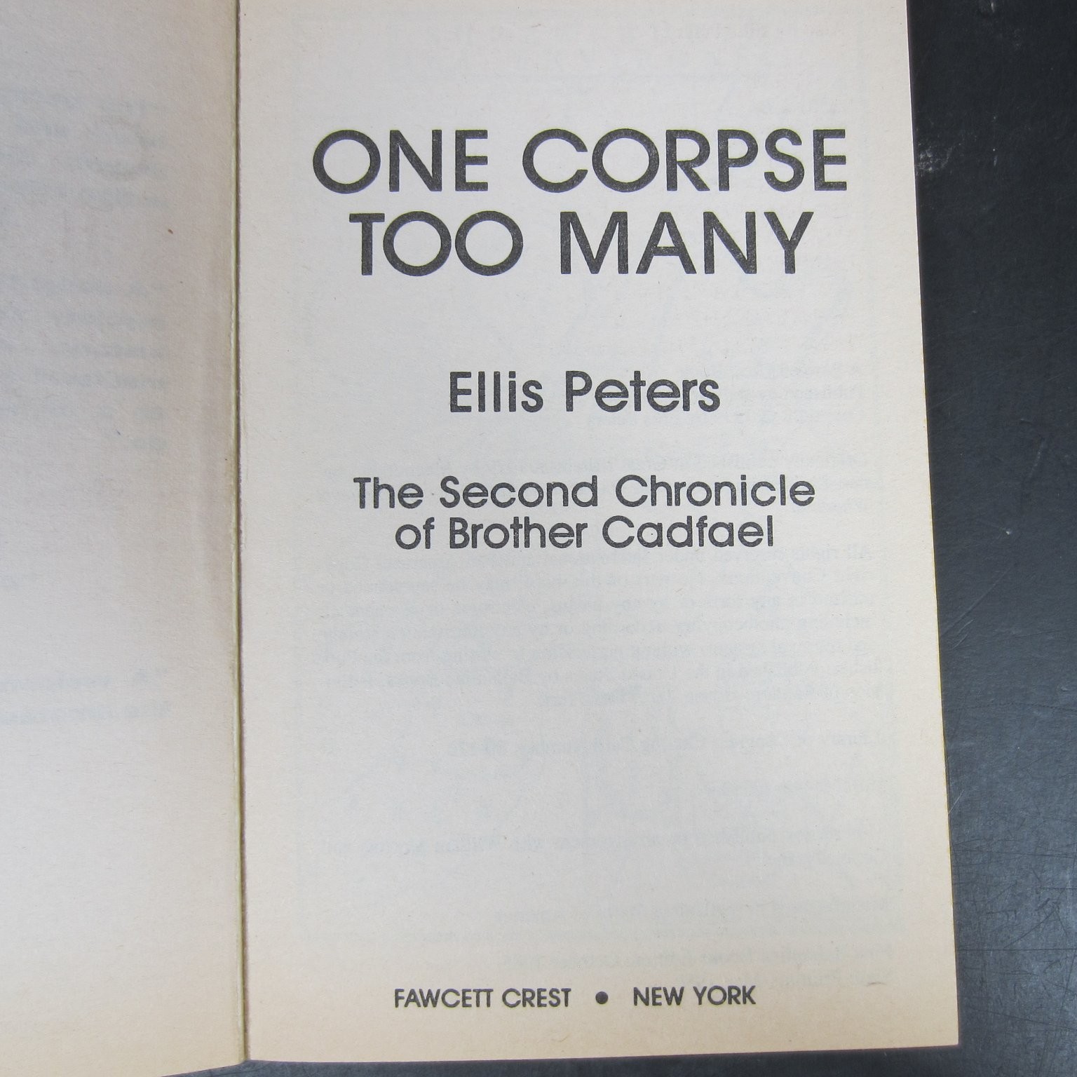 One Corpse Too Many Ellis Peters 1989 Brother Cadfael Medieval Mystery Fawcett