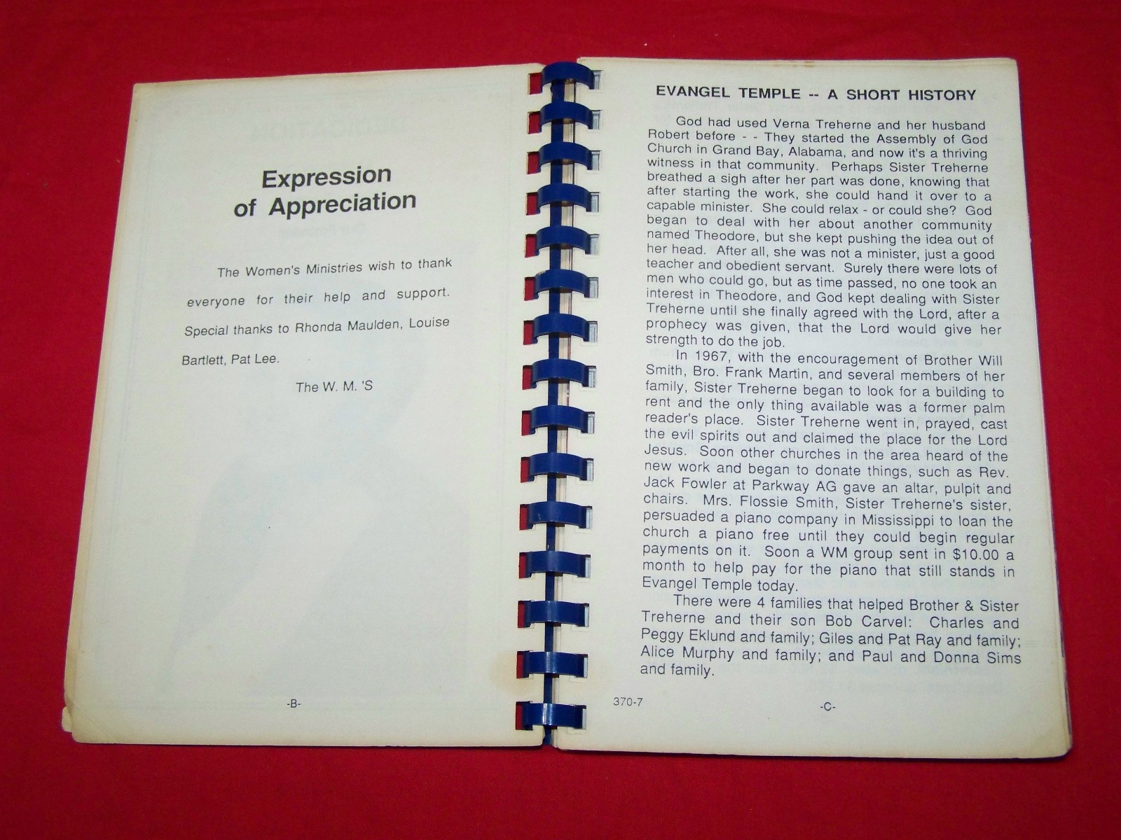 Evangel Temple Assembly of God Theodore Alabama Cookbook 1977 + History