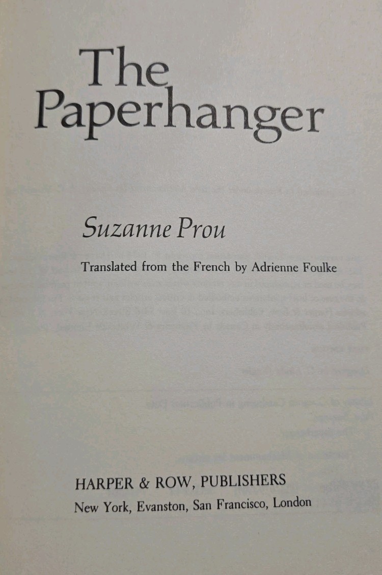 The Paperhanger Vintage Book Suzanne Prou First Edition 1974