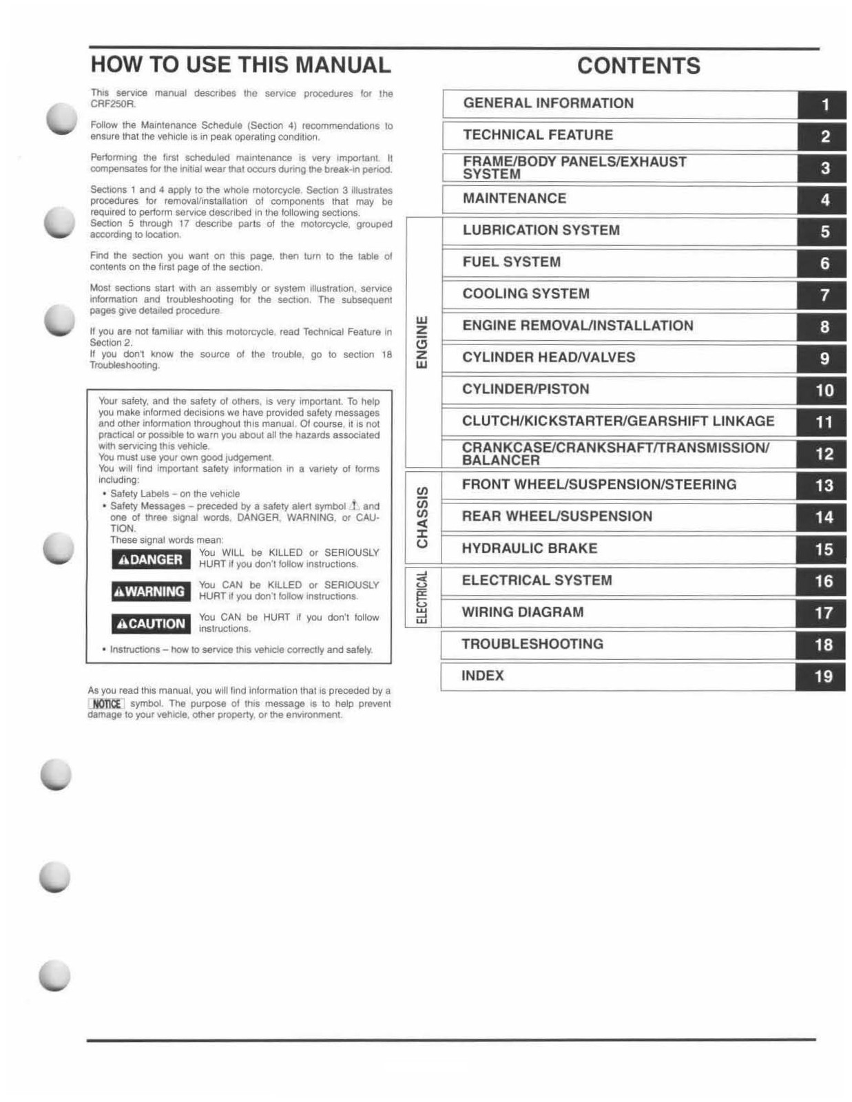 HONDA CRF250R Motorcycle Service Manual 2004-2009 – COIL CLOSURE – TOUGH COVERS