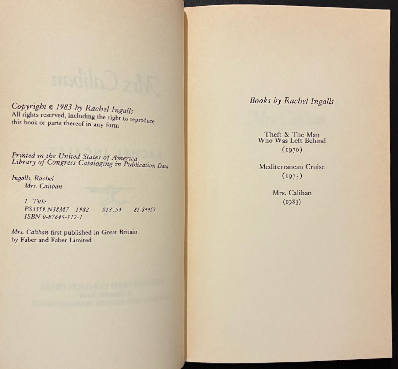 Mrs. Caliban by Rachel Ingalls 1983 The Harvard Common Press First Edition PB EX