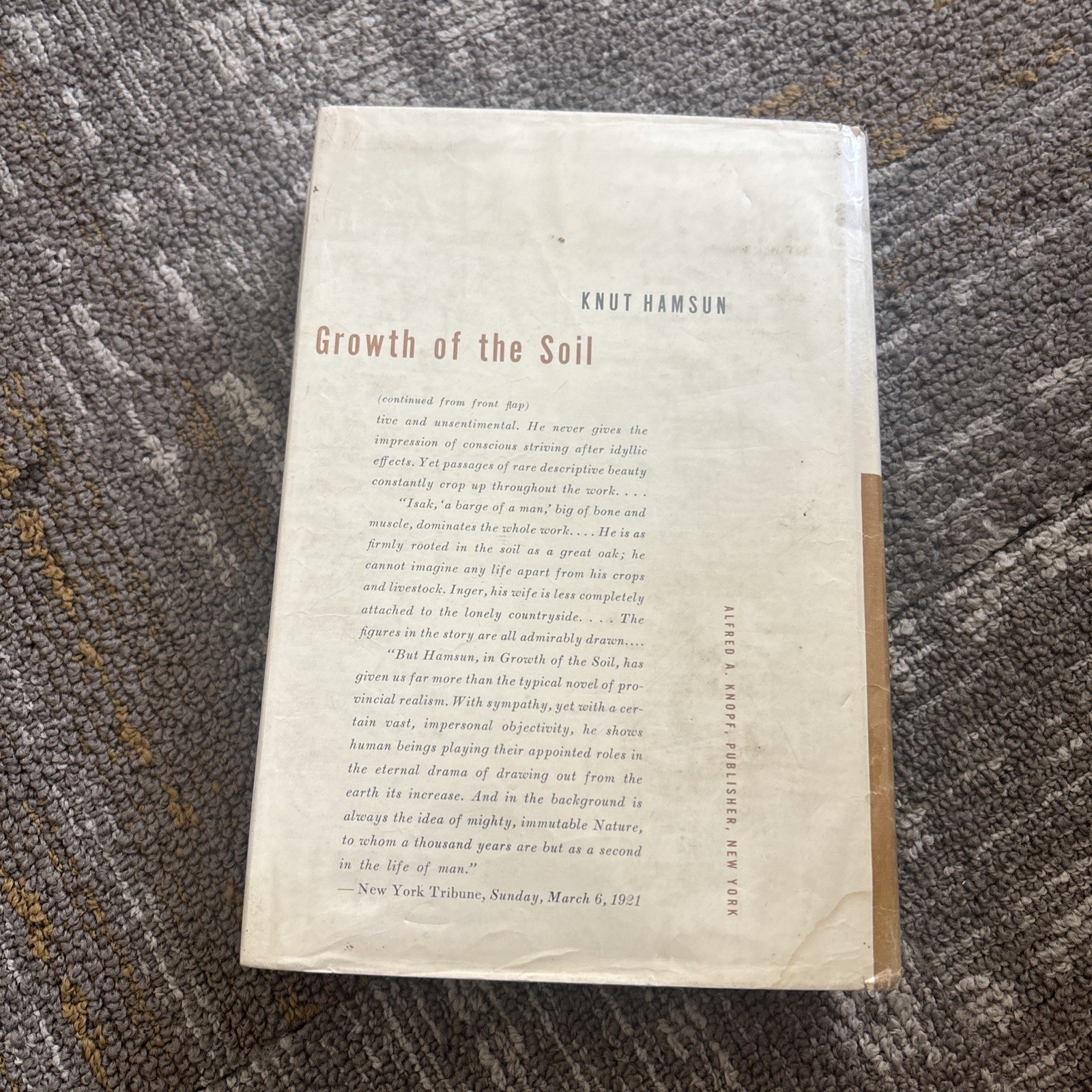 Growth of the Soil by Knut Hamsun Hardcover Fifth Printing Alfred A. Knopf 1958