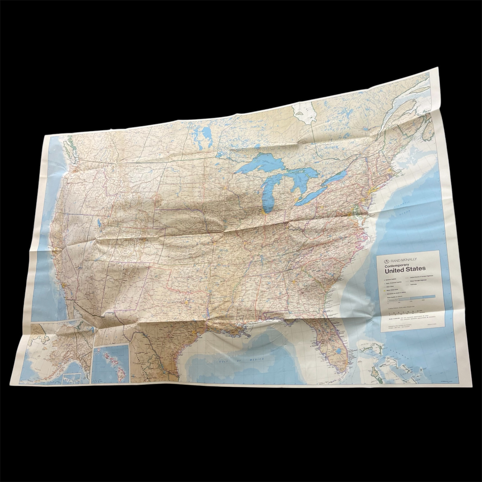 Vintage New Old-Stock Rand McNally Fold-Out Map of the United States USA 52″x34″