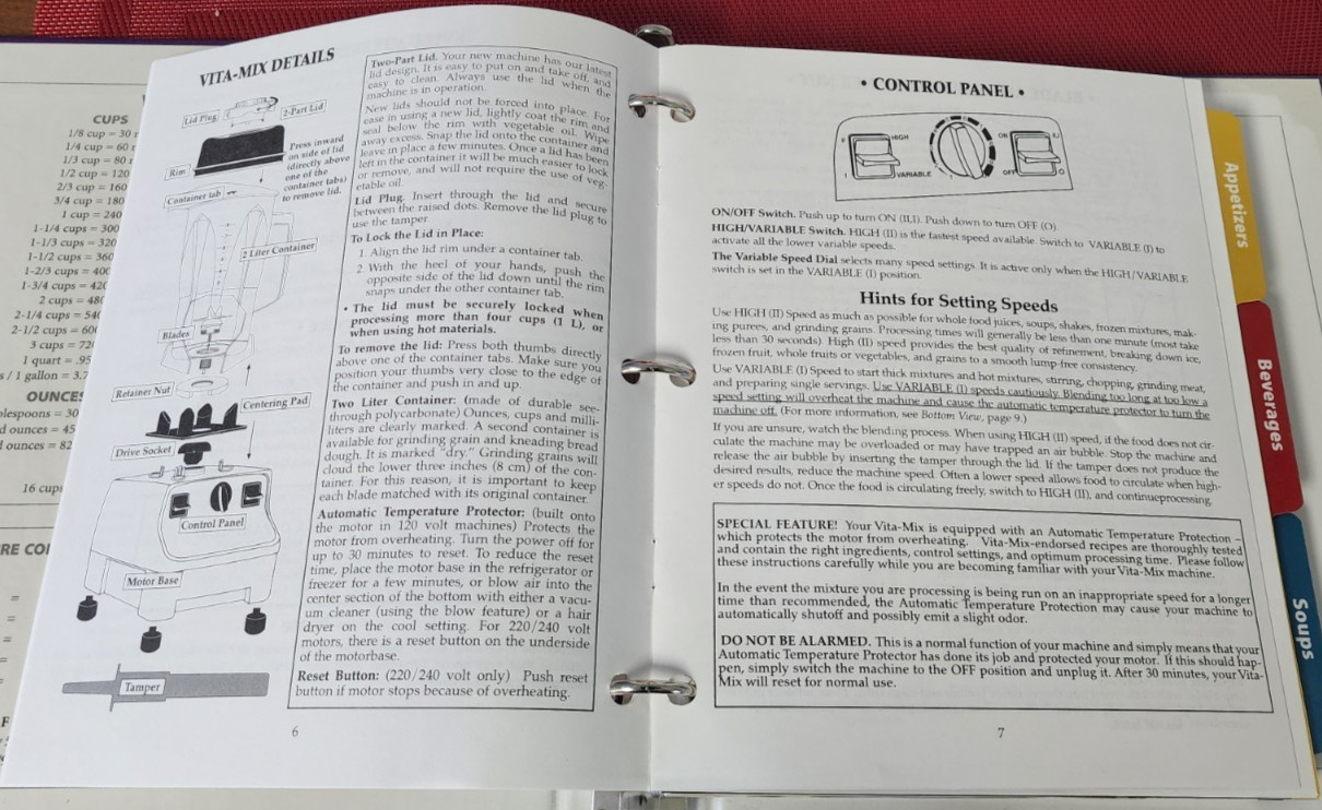 Vita-Mix XTN-208A 3-Ring Cookbook + Owner’s Manual Whole Foods Recipes 3 Ring HB