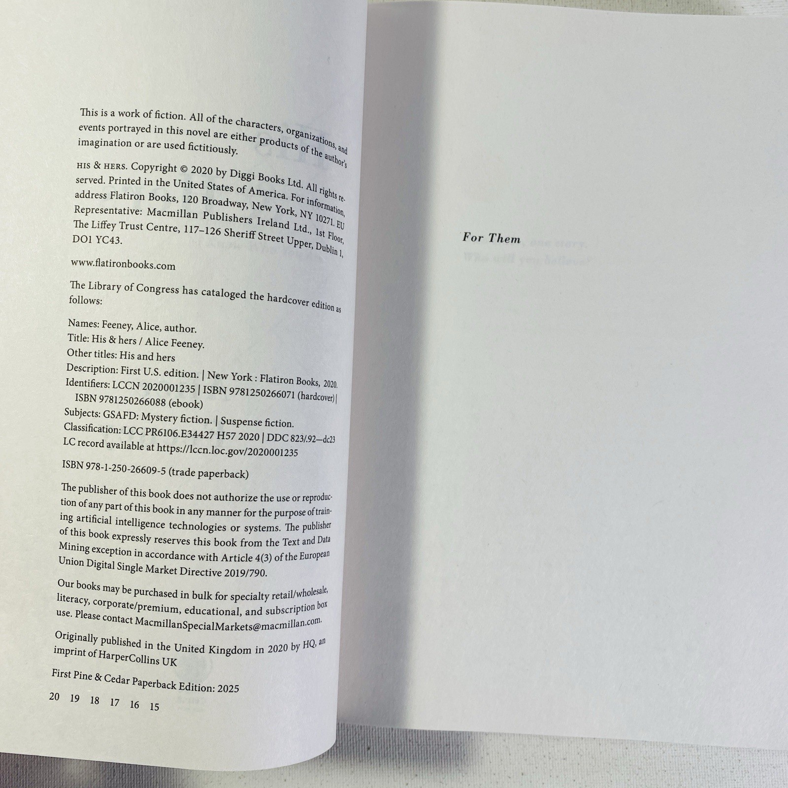 His and Hers : A Novel by Alice Feeney (2021, Trade Paperback)