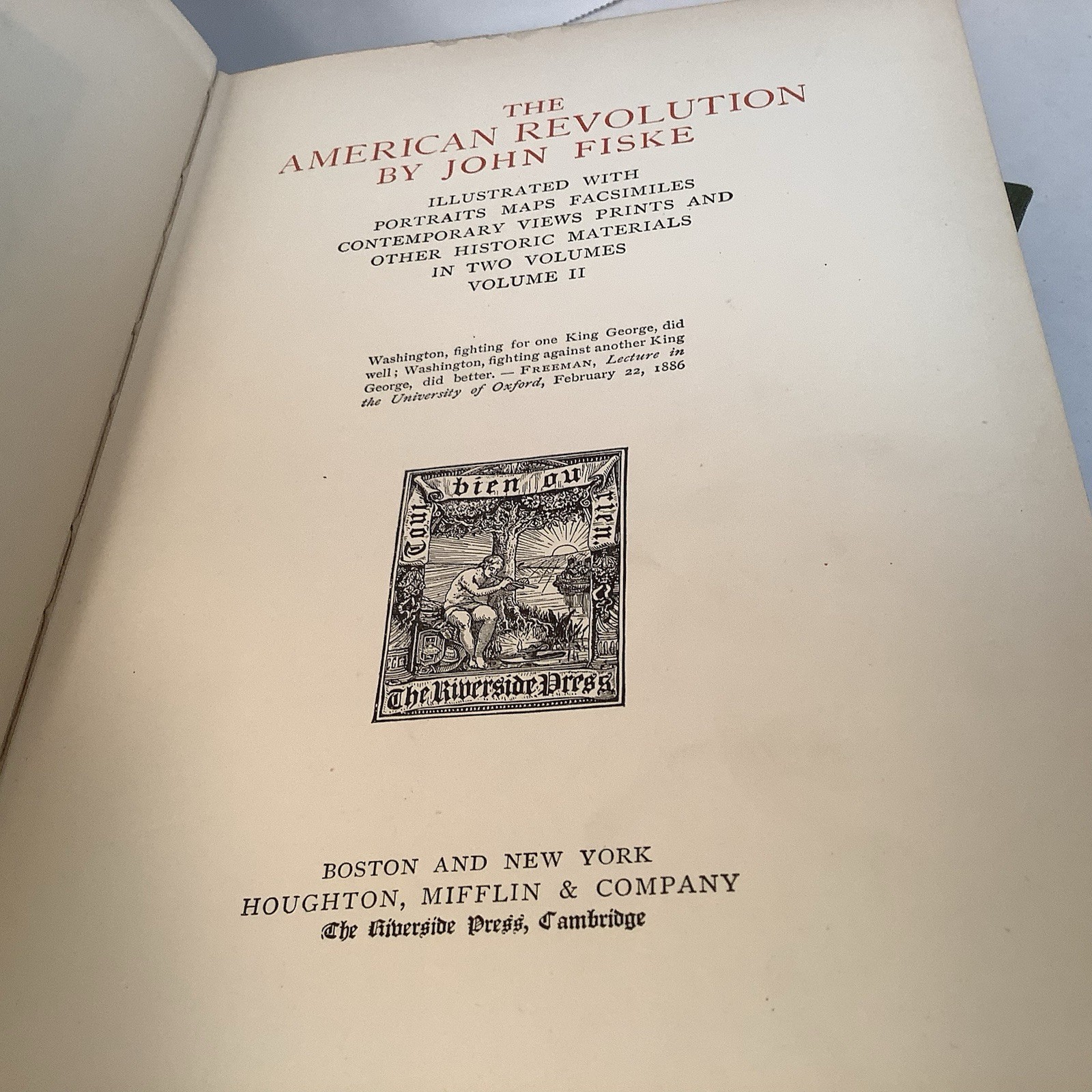 2 Vol 1896 The American Revolution by John Fiske Rare Antique History Book Set