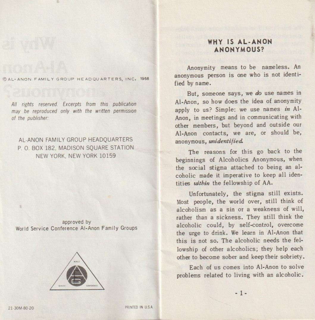 Why is Al-Anon anonymous? 1980 booklet from AFG, P-33, 12 pages