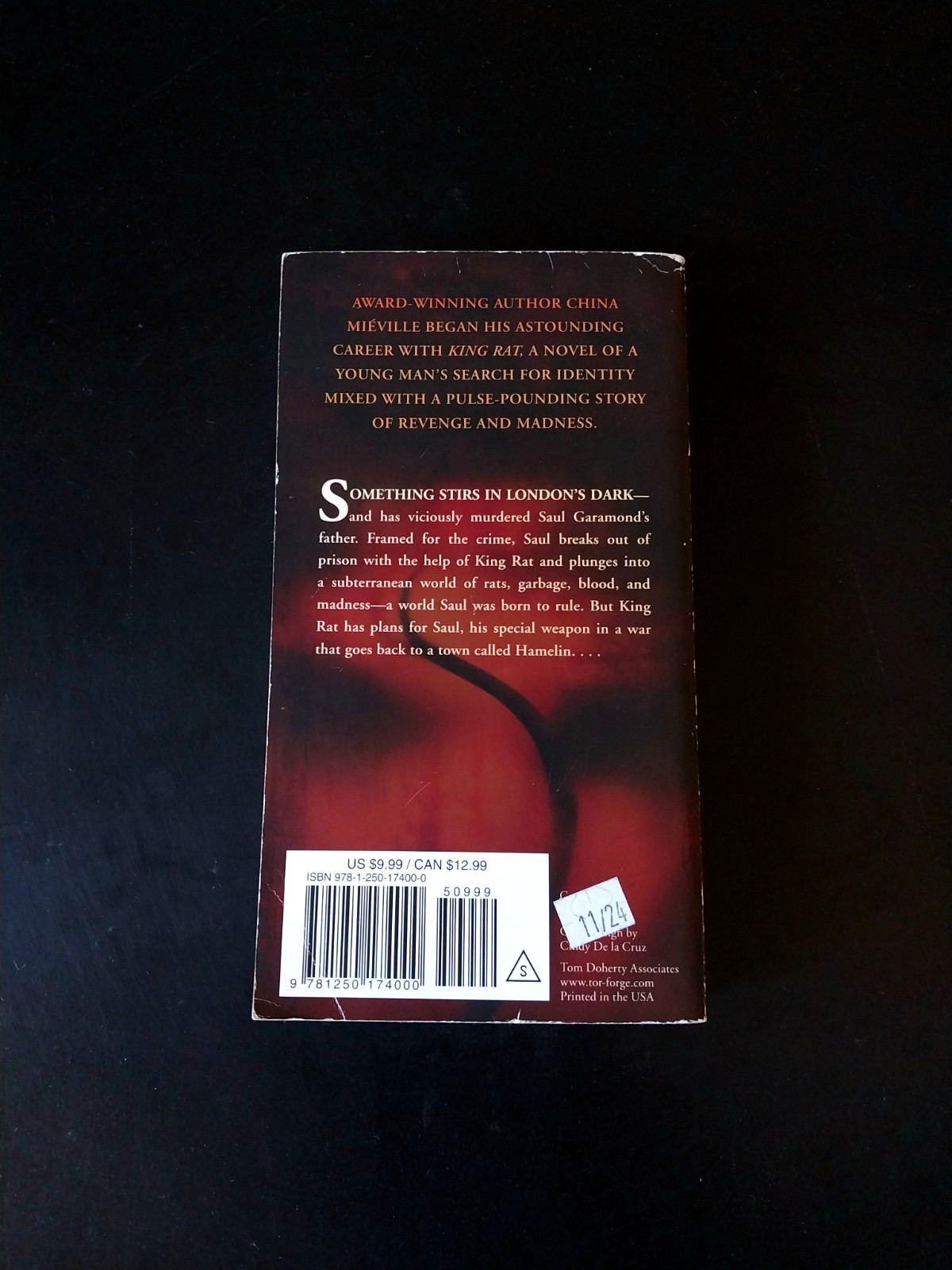 China Miéville – King Rat – Tor First Mass Market Edition First Printing 2018