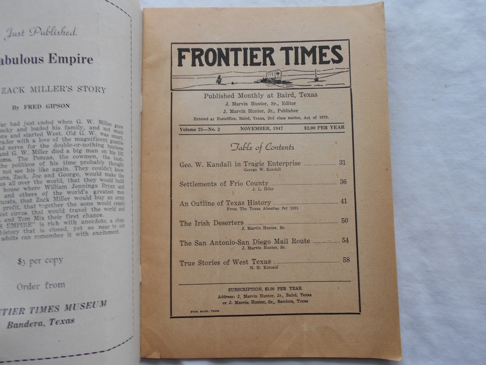 FRONTIER TIMES Magazine-NOVEMBER,1947