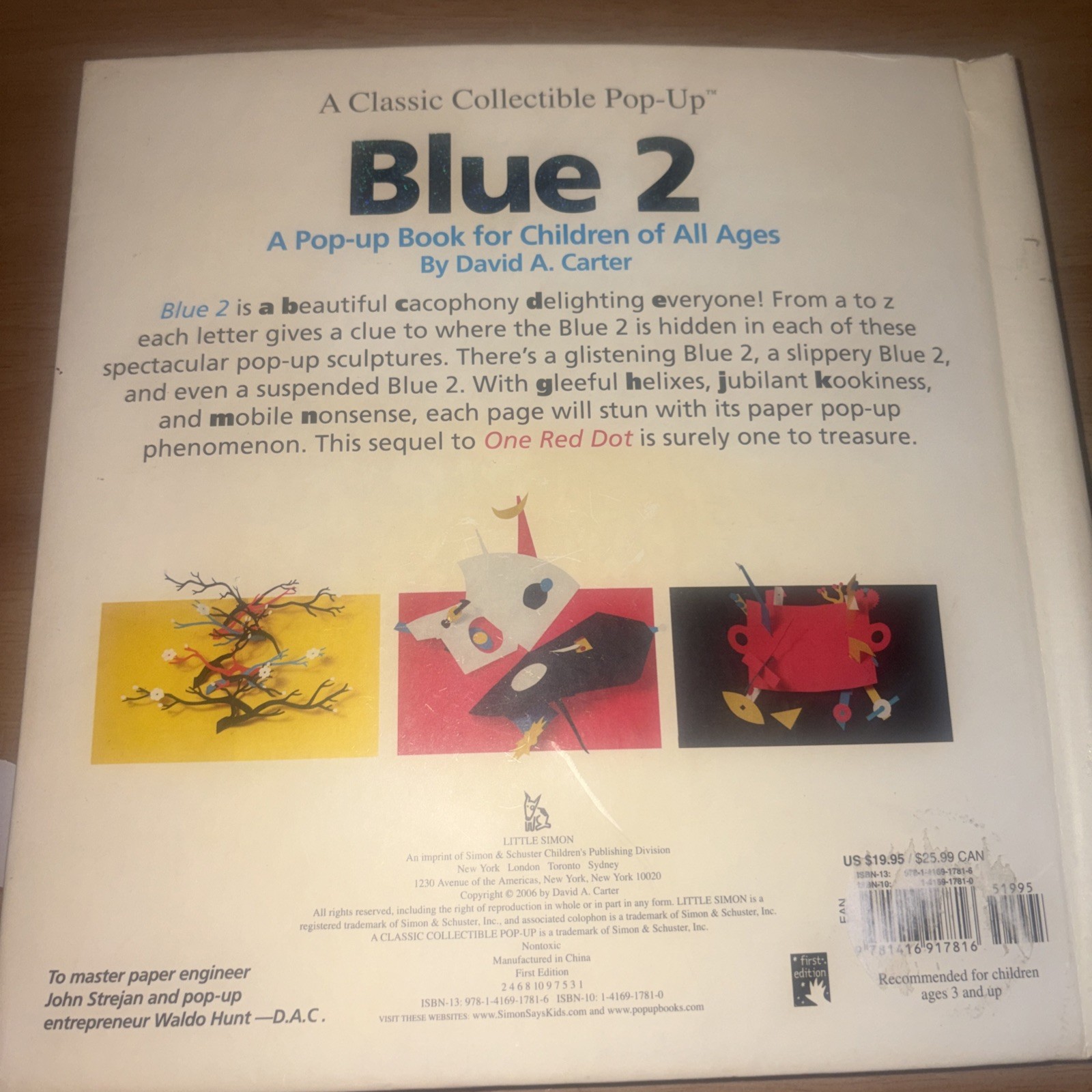 BLUE 2: A POP-UP BOOK FOR CHILDREN OF ALL AGES By David A. Carter & David VG