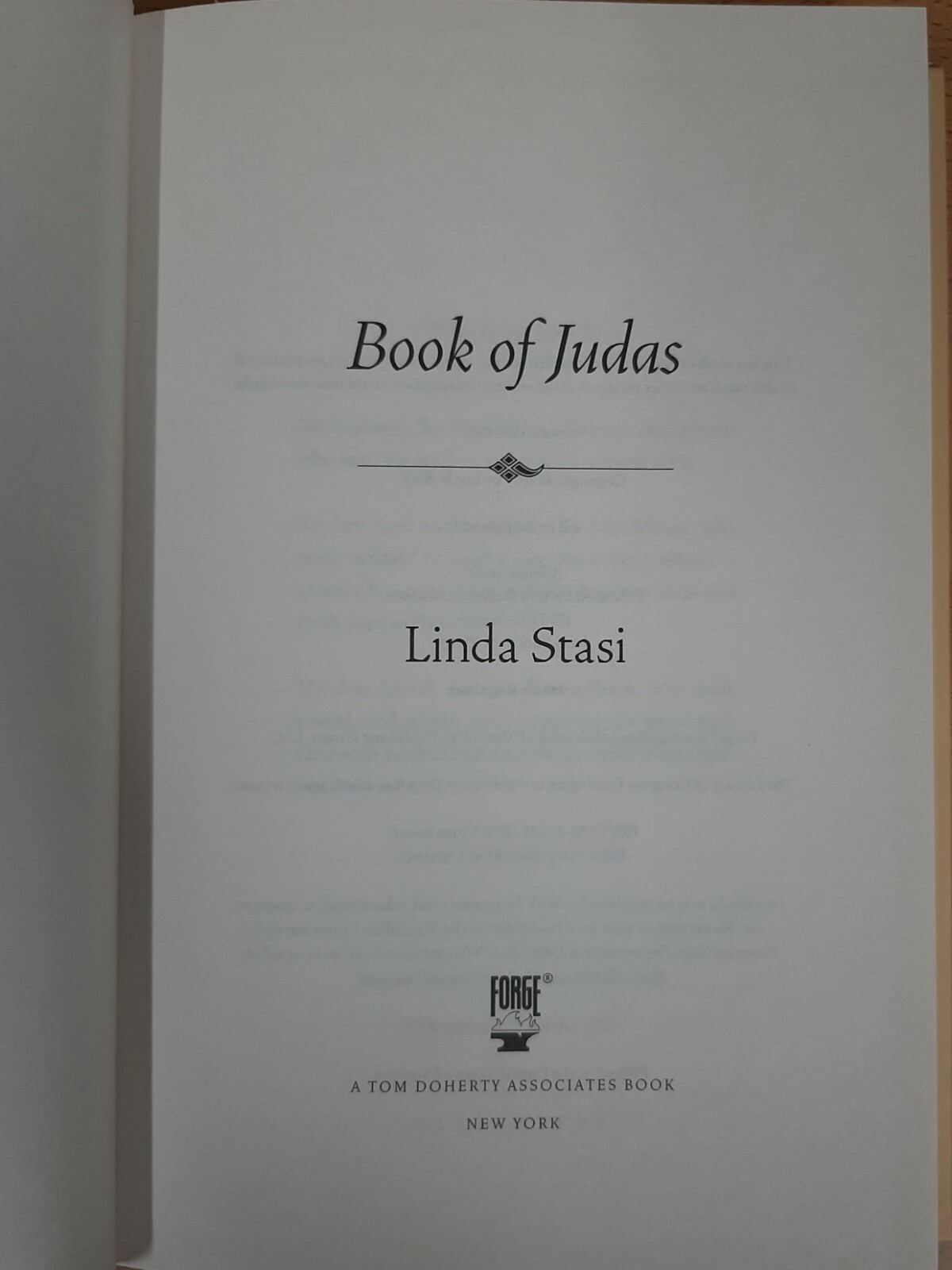 Book of Judas~Linda Stasi~381 pages~2017~1st Edition~H/C~D/J~Very Good Condition