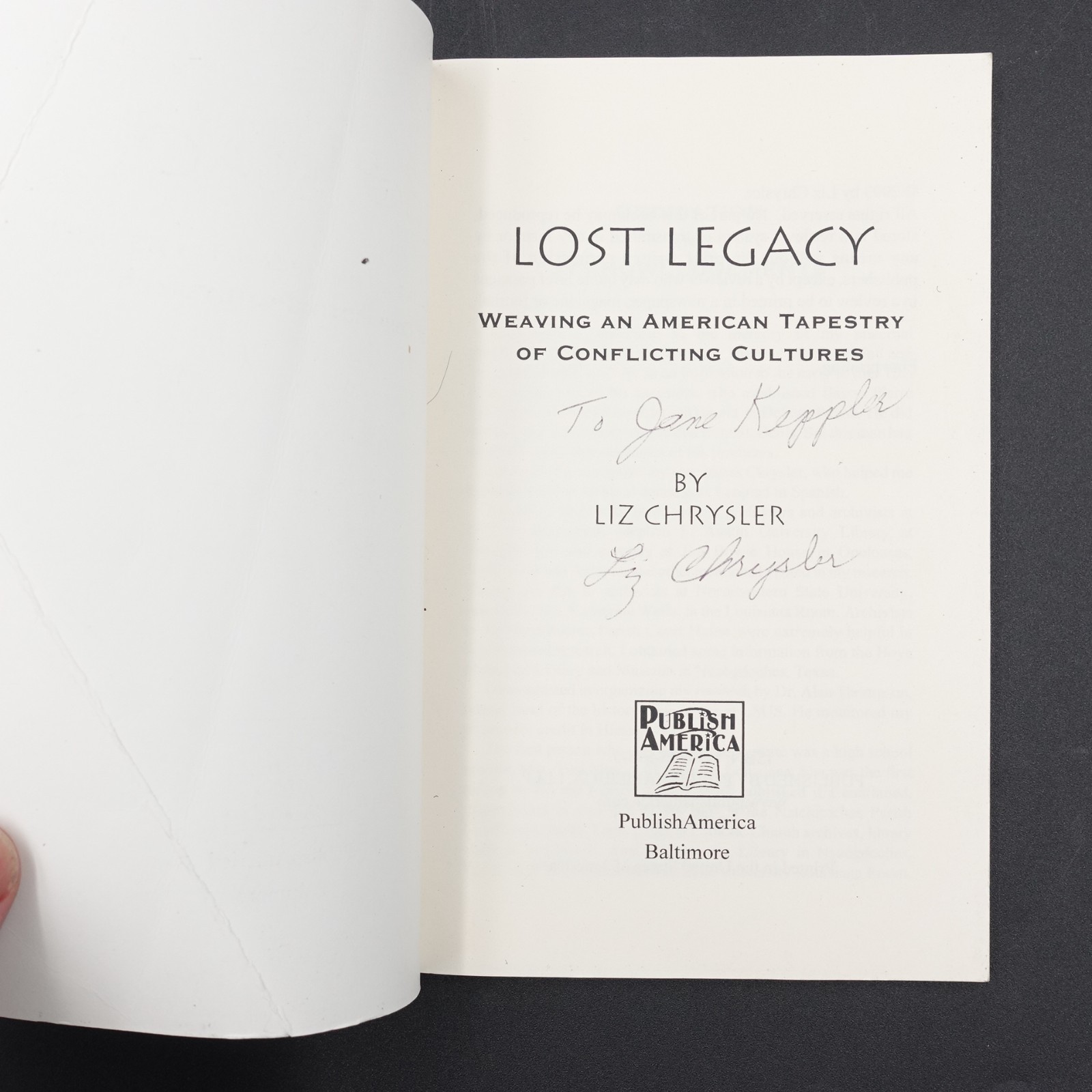Lost Legacy, Liz Chrysler (2003, Paperback) Signed & Inscribed GC 108 pages
