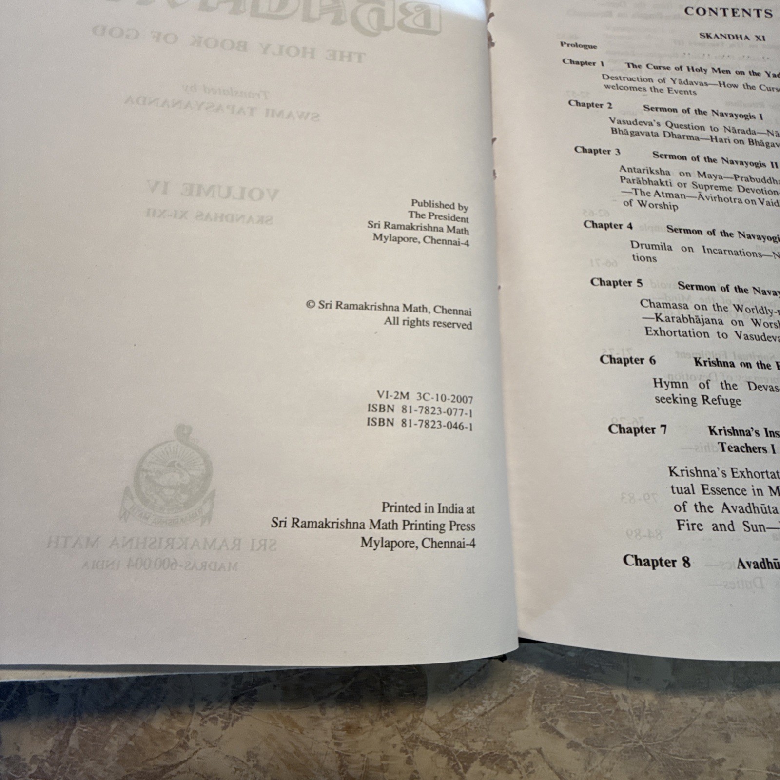 Srimad Bhagavata The Holy Book of God Vols 2-4 Swami Tapasyananda Ramakrishna HC