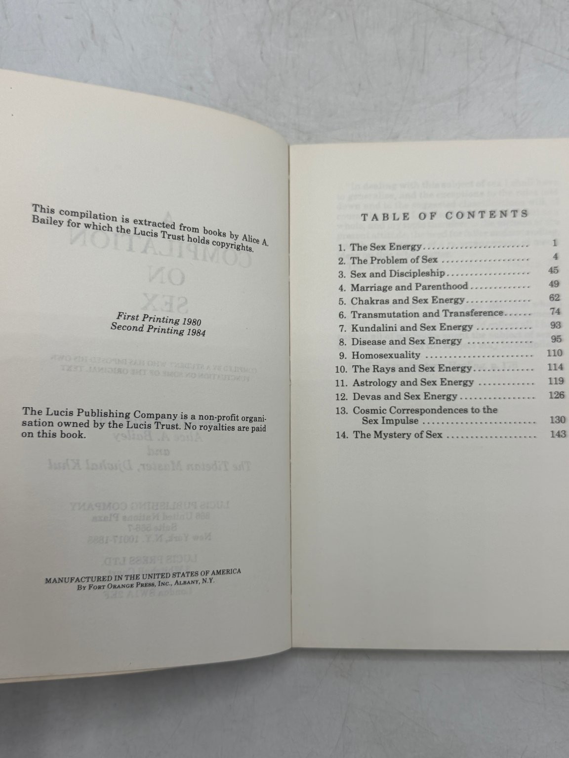 Compilation on Sex Alice A. Bailey 1984 Second Printing Lucis Trust Esoteric