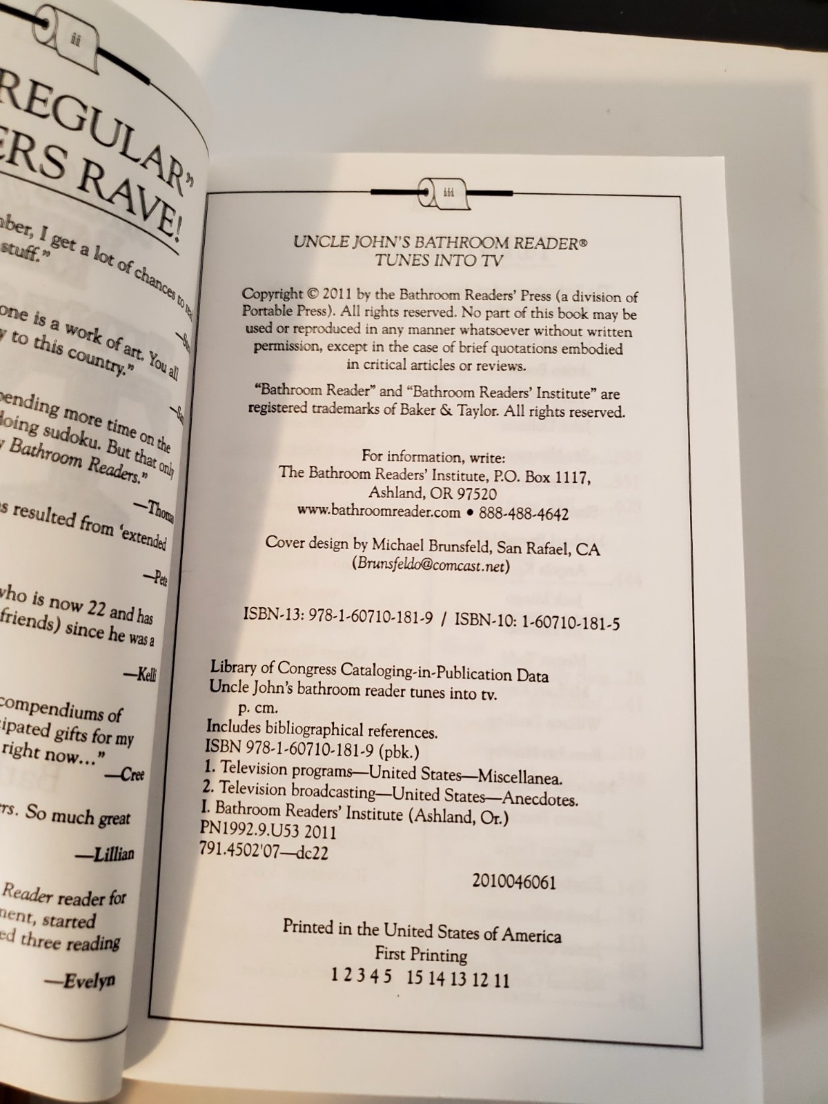 Uncle John’s Bathroom Reader „Tunes Into TV“ Book, (2011), (504 Pages)