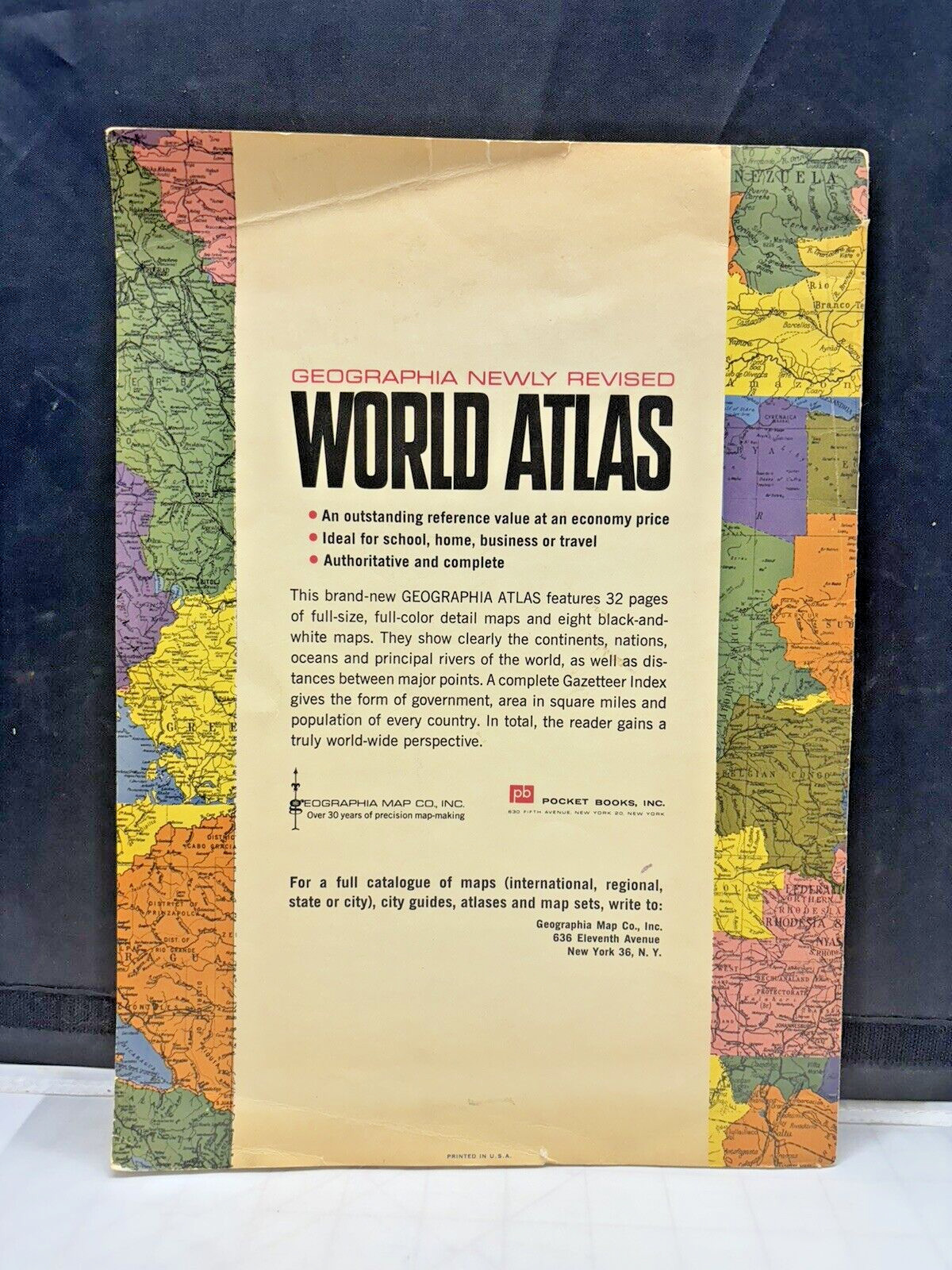 1962 Geographia World Atlas Newly Revised Edition 32 Pages Of Color Maps -MC1
