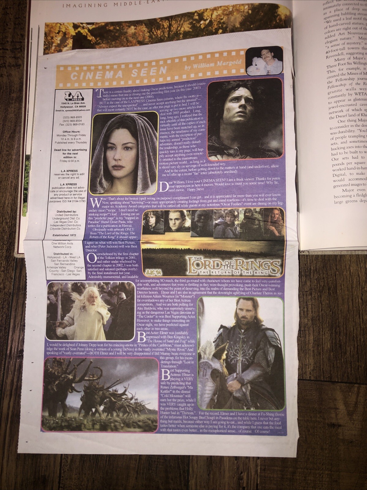 The Lord Of The Rings 2001 Character And Places Therein New Line Cinema H/C New