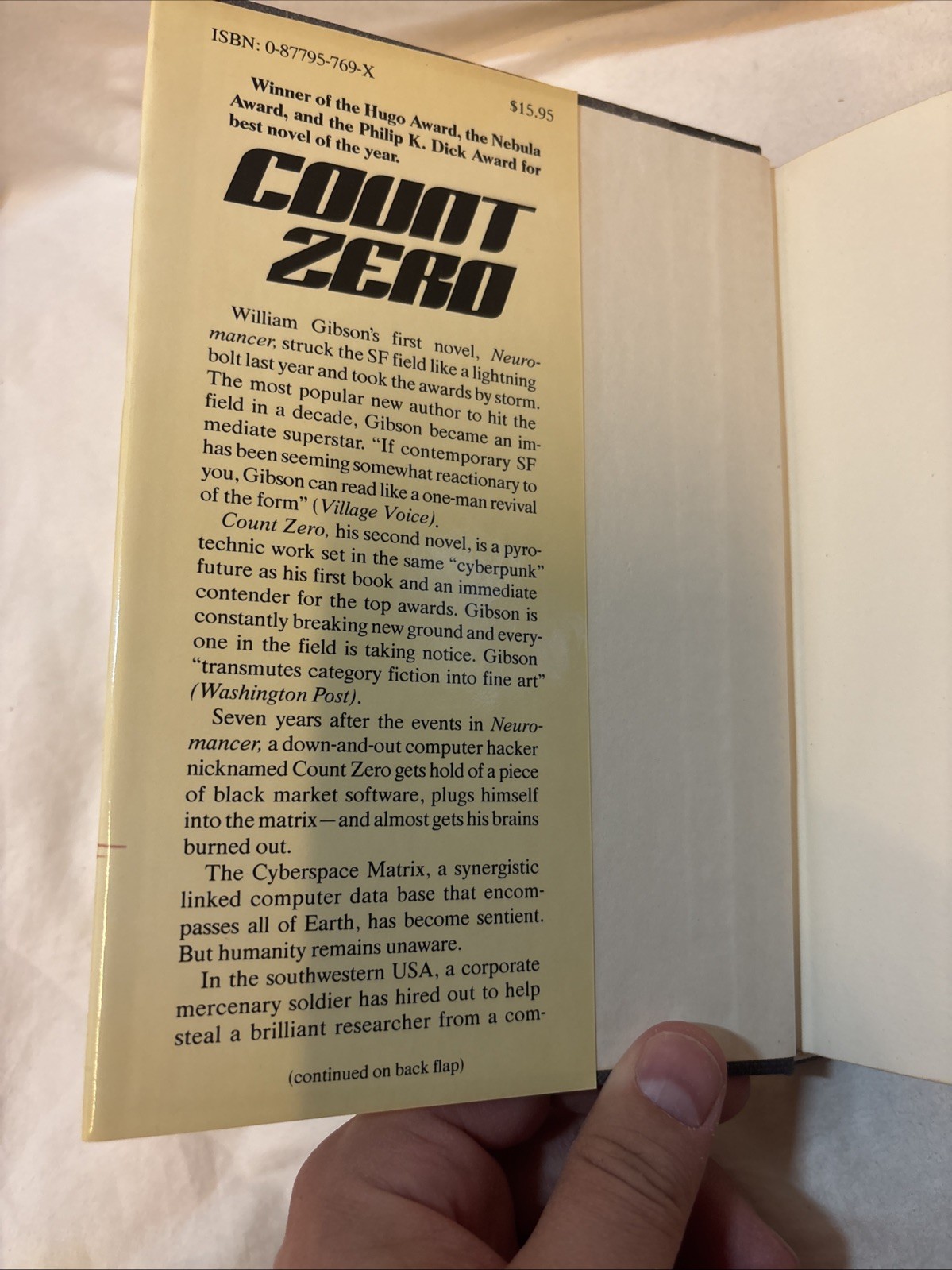 Count Zero William Gibson 1st Edition 1st Printing Hardcover 1986 Sci Fi Rare
