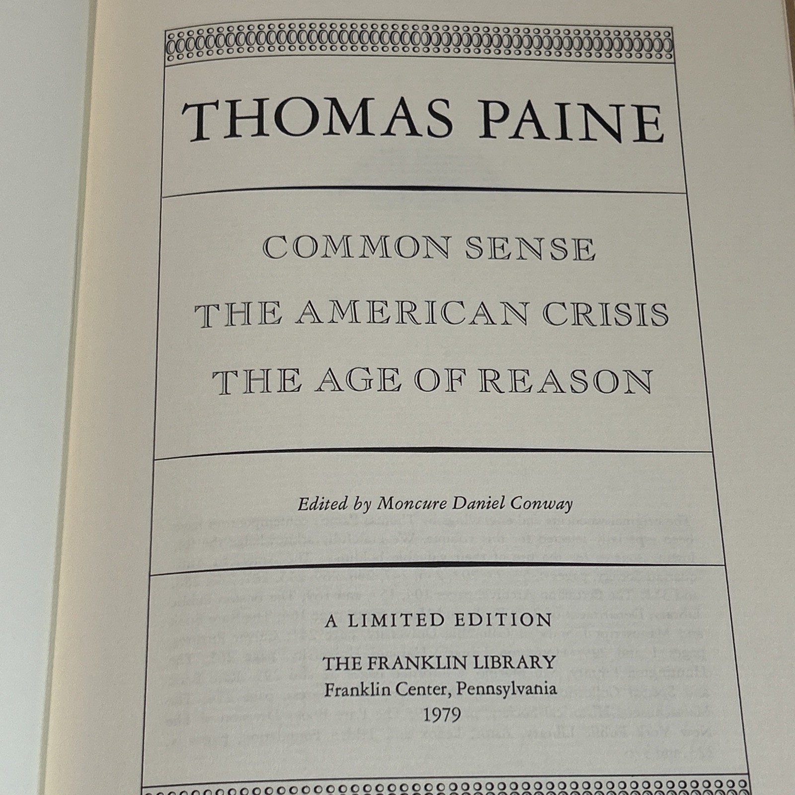 The Franklin Library ~ Limited Edition ~ 1979 ~ Thomas Paine ~ Selected Writings