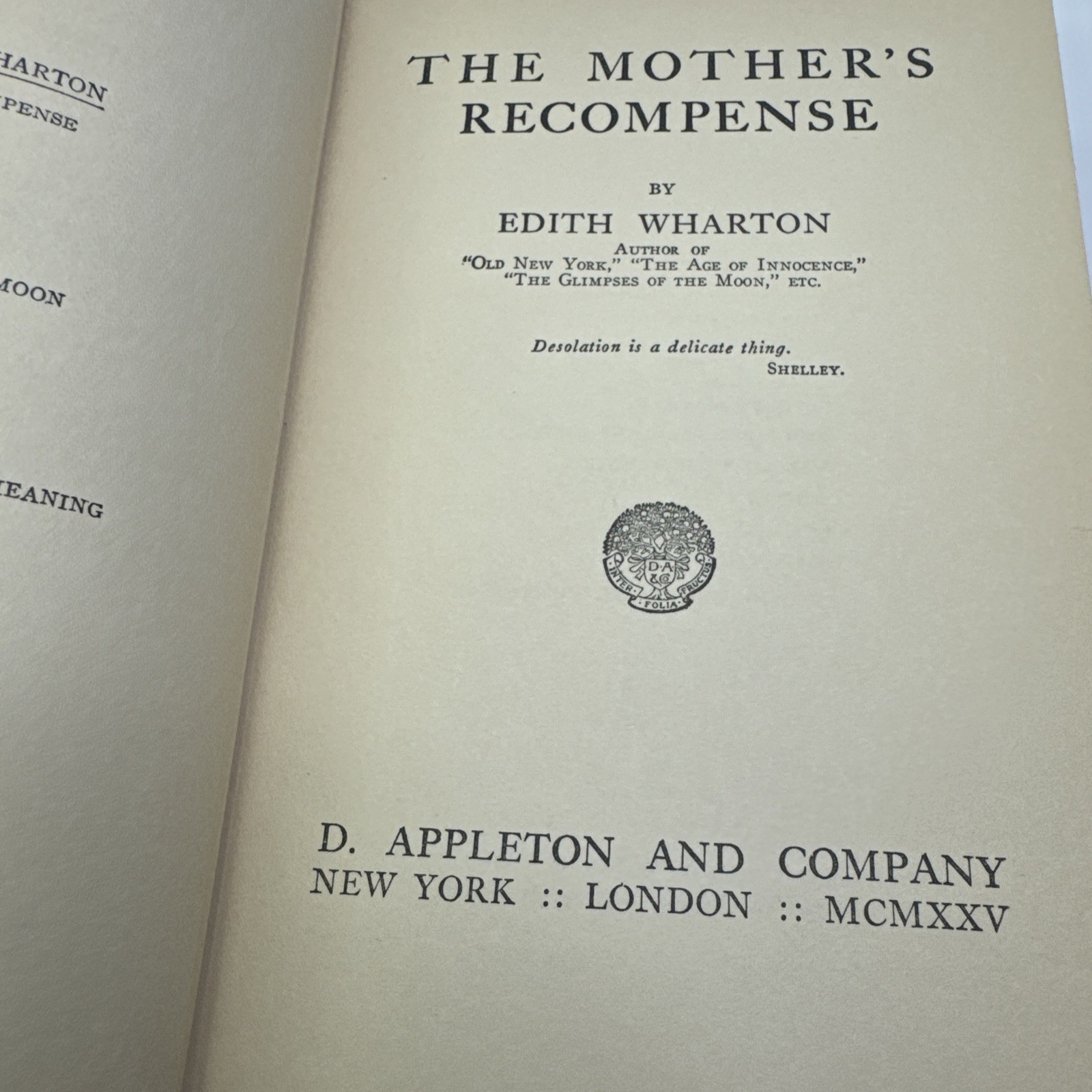 The Mother’s Recompense Edith Wharton 1925 D. Appleton and Company Antique Novel
