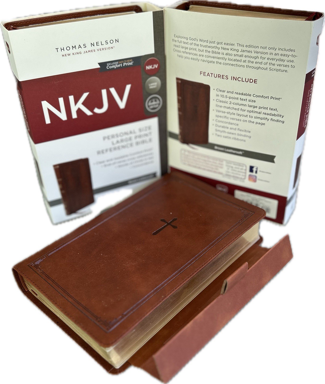 MAGNETIC CLOSURE NKJV LARGE PRINT(10.5pt) Personal Size Brown Leathersoft Bible