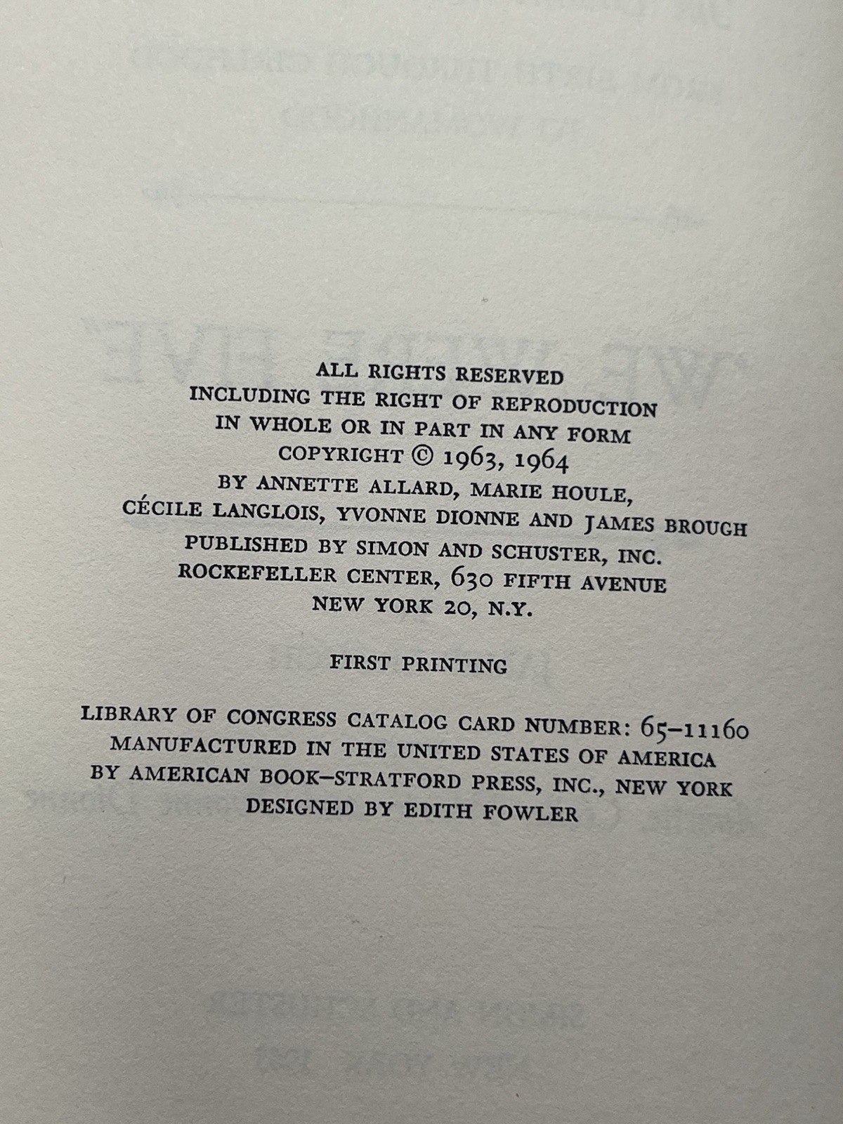 We Were Five James Brough 1965 1st Ed HC Simon and Schuster